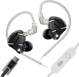 KZ ZS12 Pro 2 kz イヤホン 1DD+5BAハイブリッド ゲーミングイヤホン有線 有線イヤホン マイク付き タイプｃ 内蔵型電子クロスオーバー基板 HIFI音質 ゲーム対応 FPS向け Type-Cサウンドカード 4モデルチューニング可能（ブラック・Type-cマイク付き）