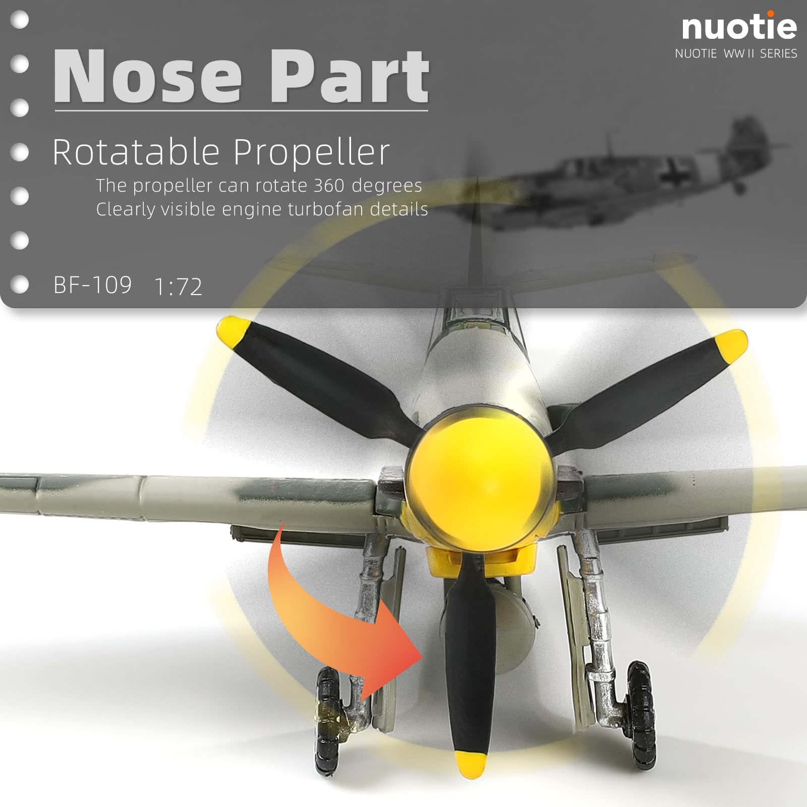 NUOTIE BF-109 Messerschmitt 1/72 Modello da Caccia in Metallo Tedesco della Seconda Guerra Mondiale Militare Finito di Aereo Pressofuso Giallo Kit Precostruiti con Espositore(Mimetico Giungla)