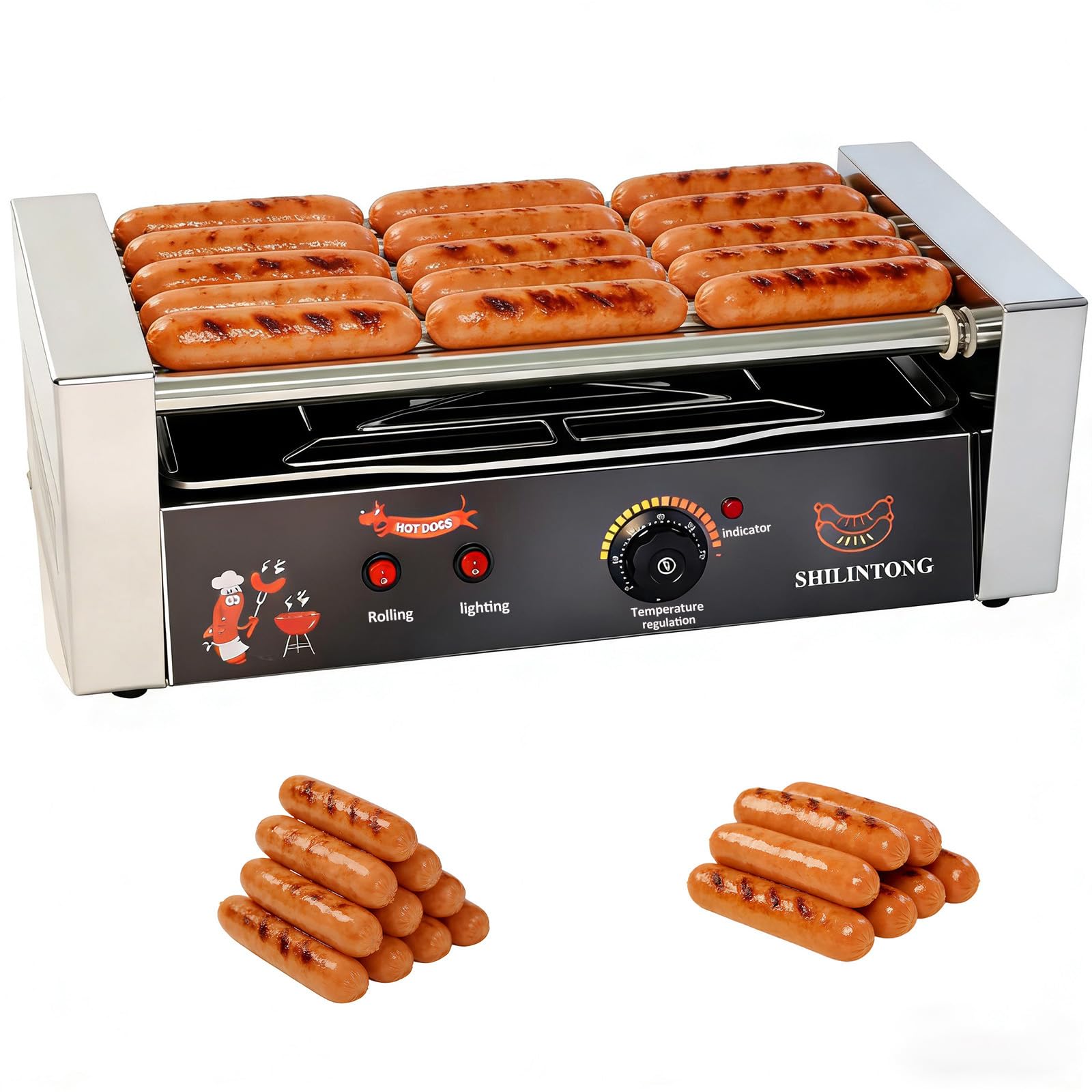 SHILINTONG 5-Roller Electric Hot Dog Machine - 16 Hot Dog Capacity