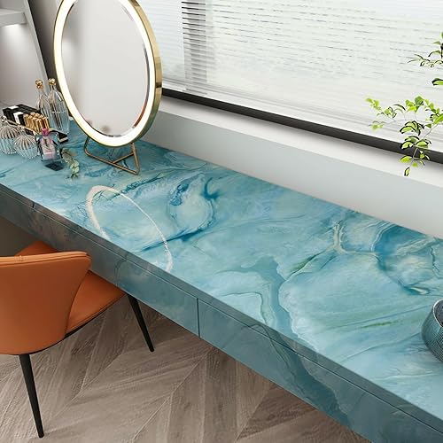 Vista 16 de Papel adhesivo de mármol azul dorado para despegar y pegar, papel tapiz de textura de granito de 16 x 78.7 pulgadas, autoadhesivo brillante, Azul