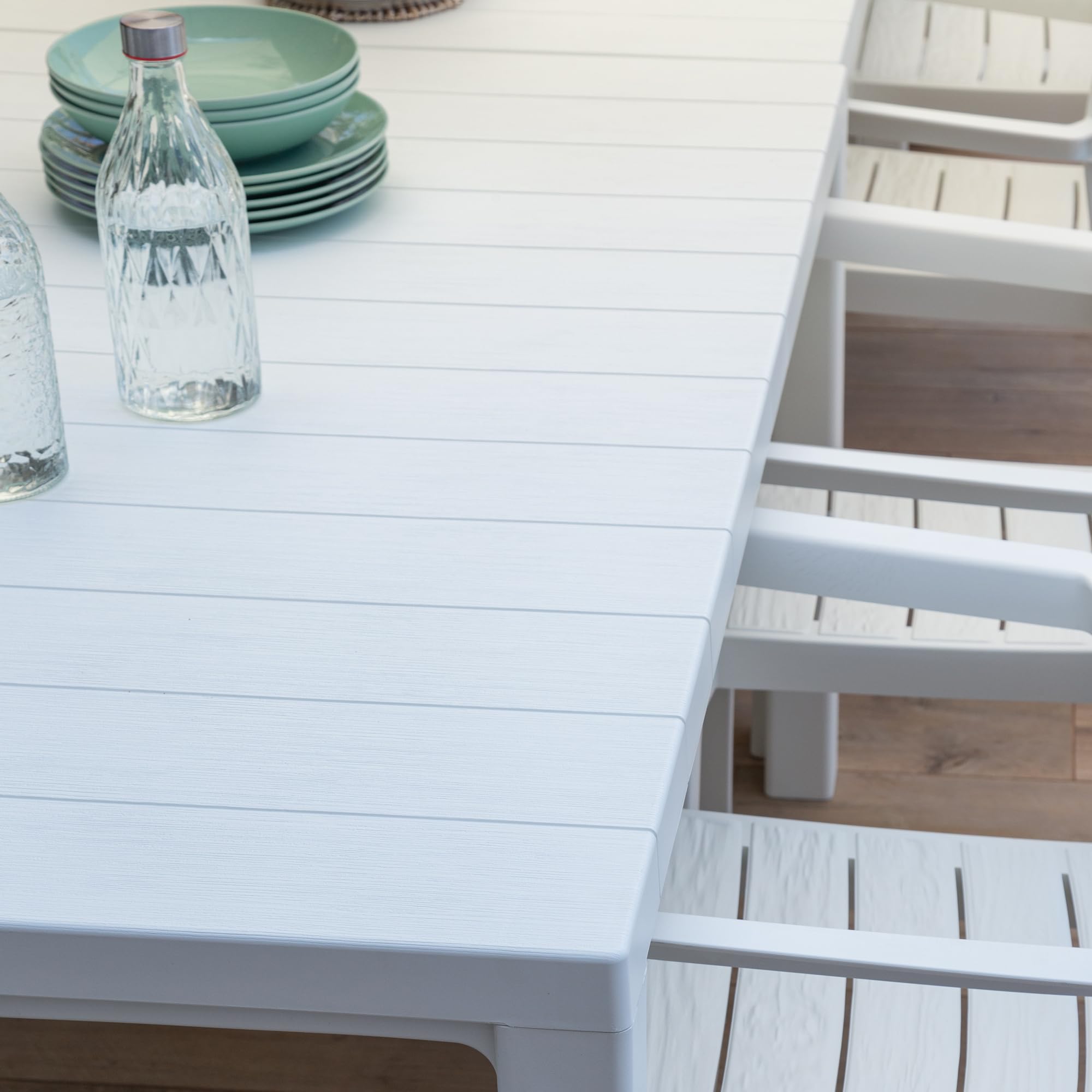 Toomax Golia Tavolo da giardino modulare bianco con finitura effetto legno, 294x88x74h cm, tavolo grande adatto fino a 10 persone, resistente ai raggi UV, ideale per interno ed esterno