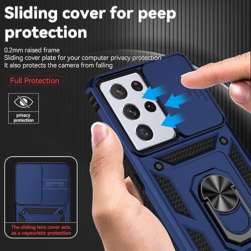 Miniatura 2 de Funda para Galaxy S21 Ultra, Samsung S21 Ultra SM-G998U con protector de pantalla de vidrio templado y cubierta para cámara deslizante, anillo