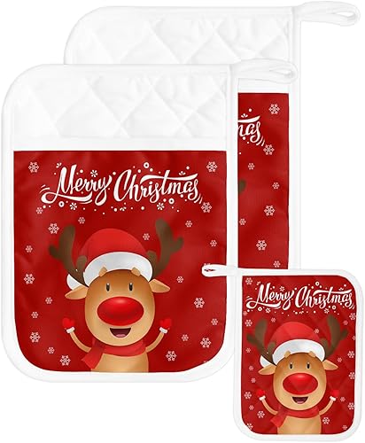 Miniatura 8 de Christmas Tree 3Pcs Pot Holders for Kitchen,Non Slip & Heat Insulation Terry Cloth Potholder Set with Pocket,Thick Hot Pad Oven Mitts Trivet