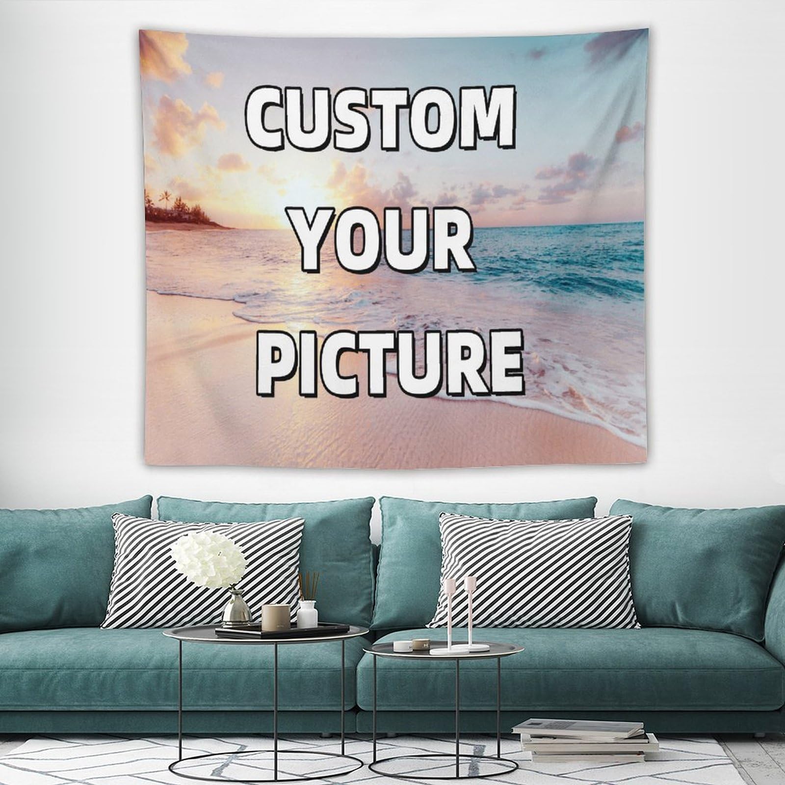 TNFHSOFT Custom Tapestry Background Wall Blanket with Photo Text for Life Animal Family Wedding Funny Memory DIY Gift, UV Reactive Personalised Available, 150 x 130 cm