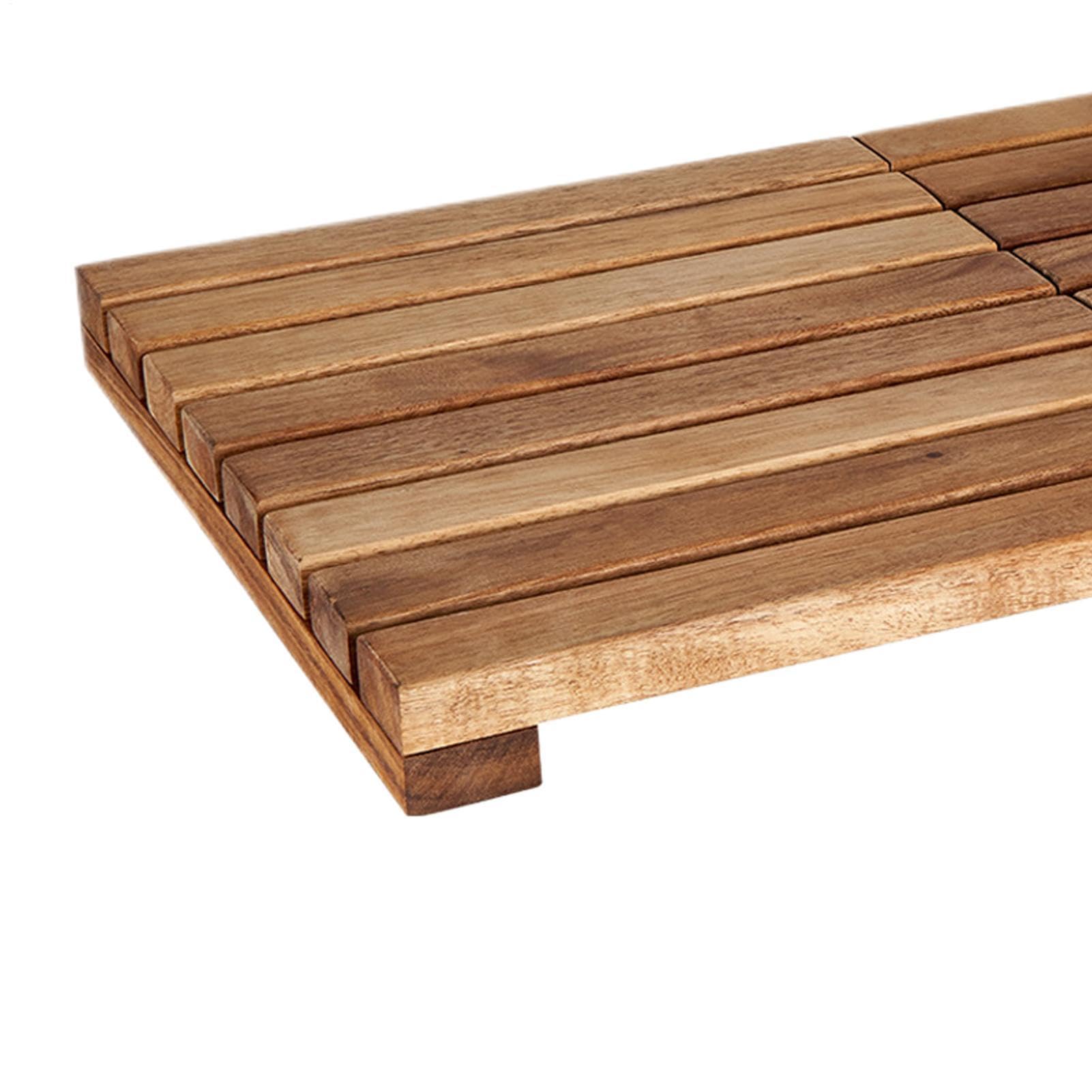 Foldable Acacia Wood Shower Mat, Non Slip Waterproof Bath Floor Mat