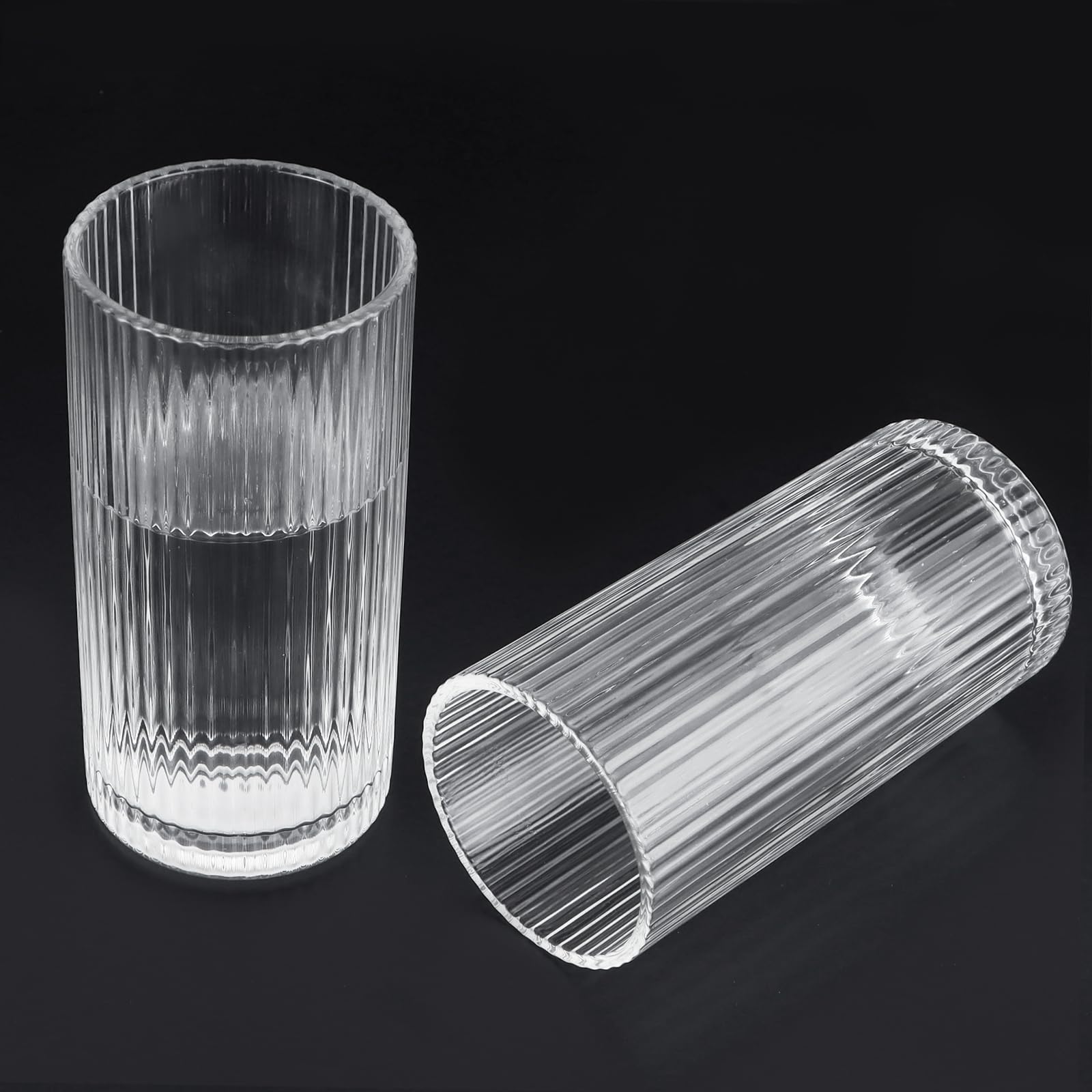 Vasos para beber, vasos Highball, cristalería acanalada, taza de café, tazas para agua, café, cóctel, cerveza, jugo (12 onzas), juego de 4