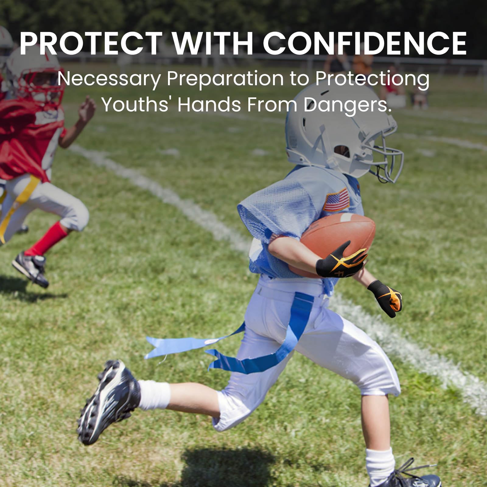 Gants de football américain ultra tactique antidérapants pour enfants - Gants de rugby pour garçons et filles - Protection élastique souple - Imperméable - Pour enfants de 5 à 14 ans (orange, M)