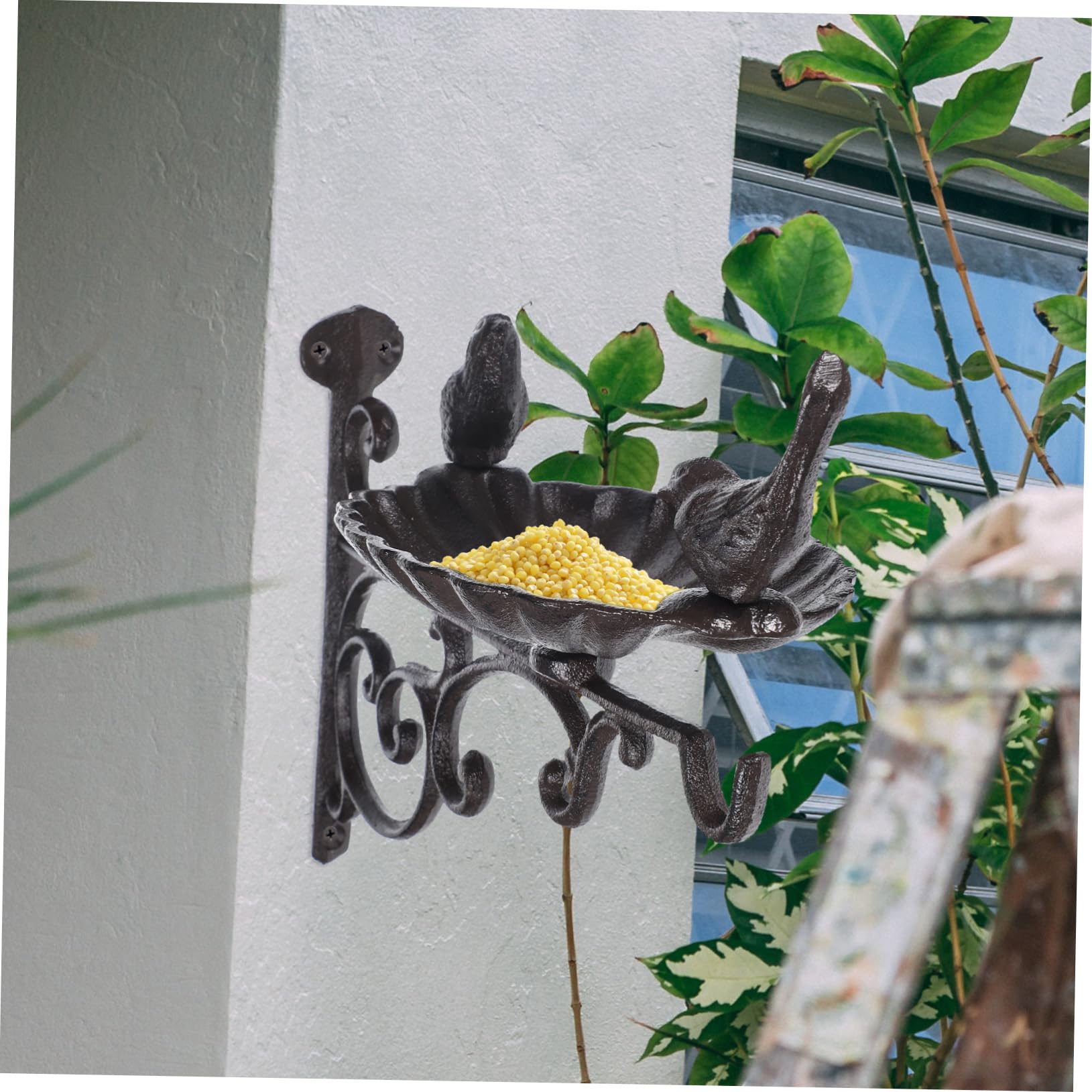Comedero Para Pájaros De Hierro Diseño Decorativo y Cuenco Montaje Pared Accesorio De Jardín Para Alimentación y Bebedero De Aves Resistente