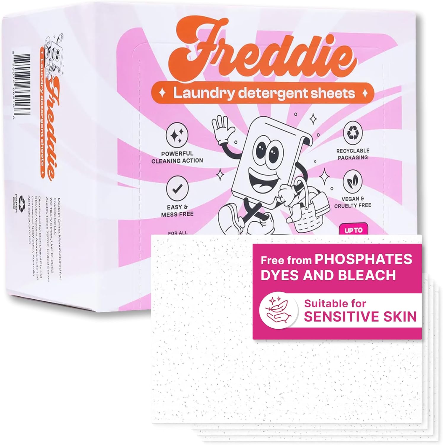 Freddie Laundry Detergent Sheets - Recyclable Packaging - No Mess Strips (Value Box (180 Loads), Spring Blossom)