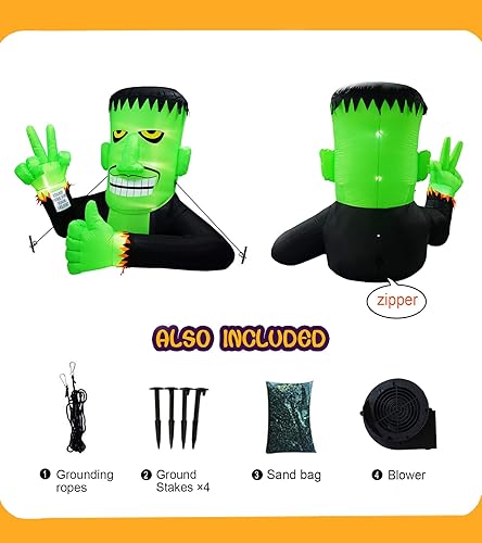 Miniatura 6 de Frankenstein inflable de Halloween de 6 pies de alto, decoración al aire libre, inflables de Frank verde con luces LED para decoración del césped