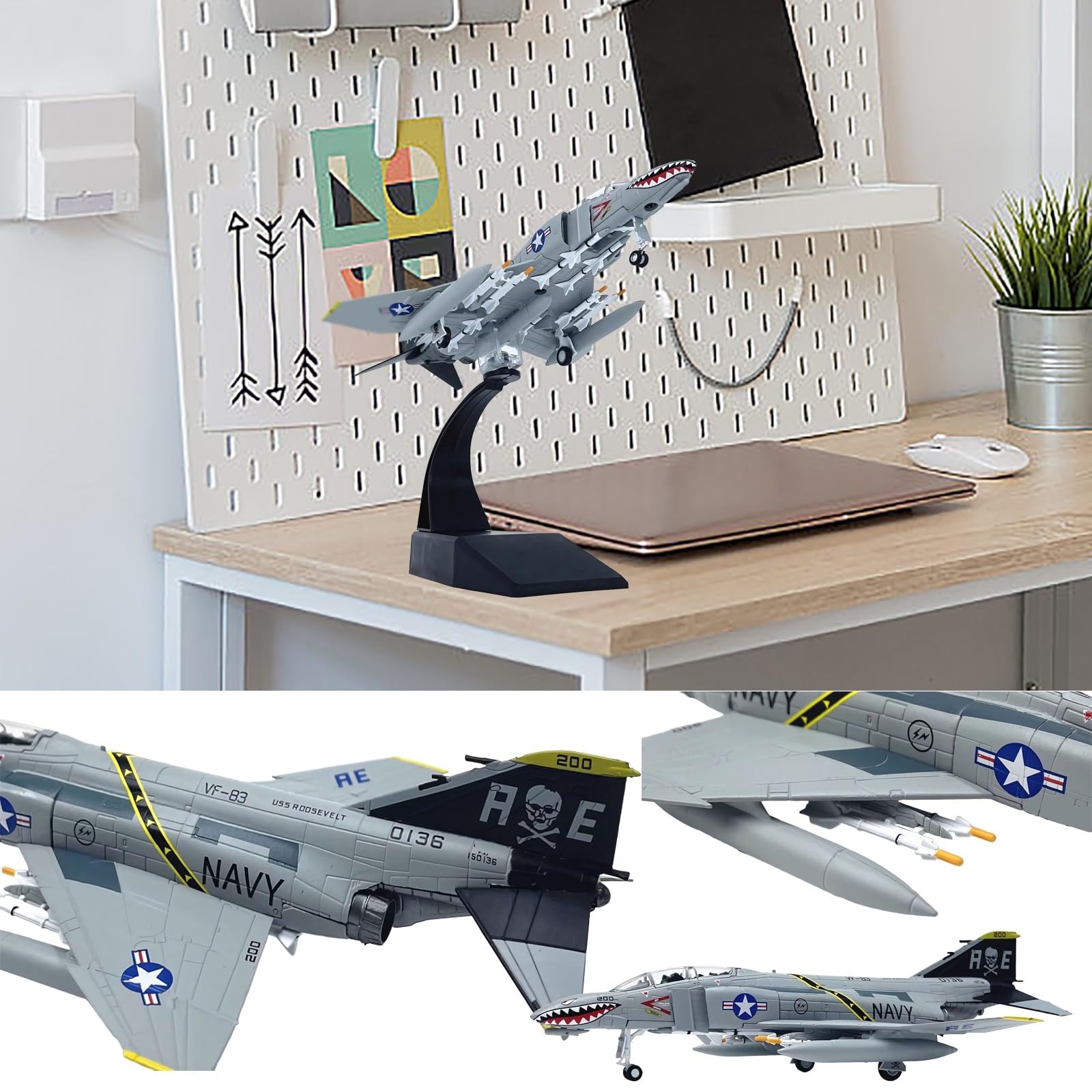 Modello pressofuso 1:100 dell'F-4C Dettagli accurati come quelli museali, peso pesante, supporto incluso Regalo collezionista aerei militari for gli appassionati aviazione, arredamento
