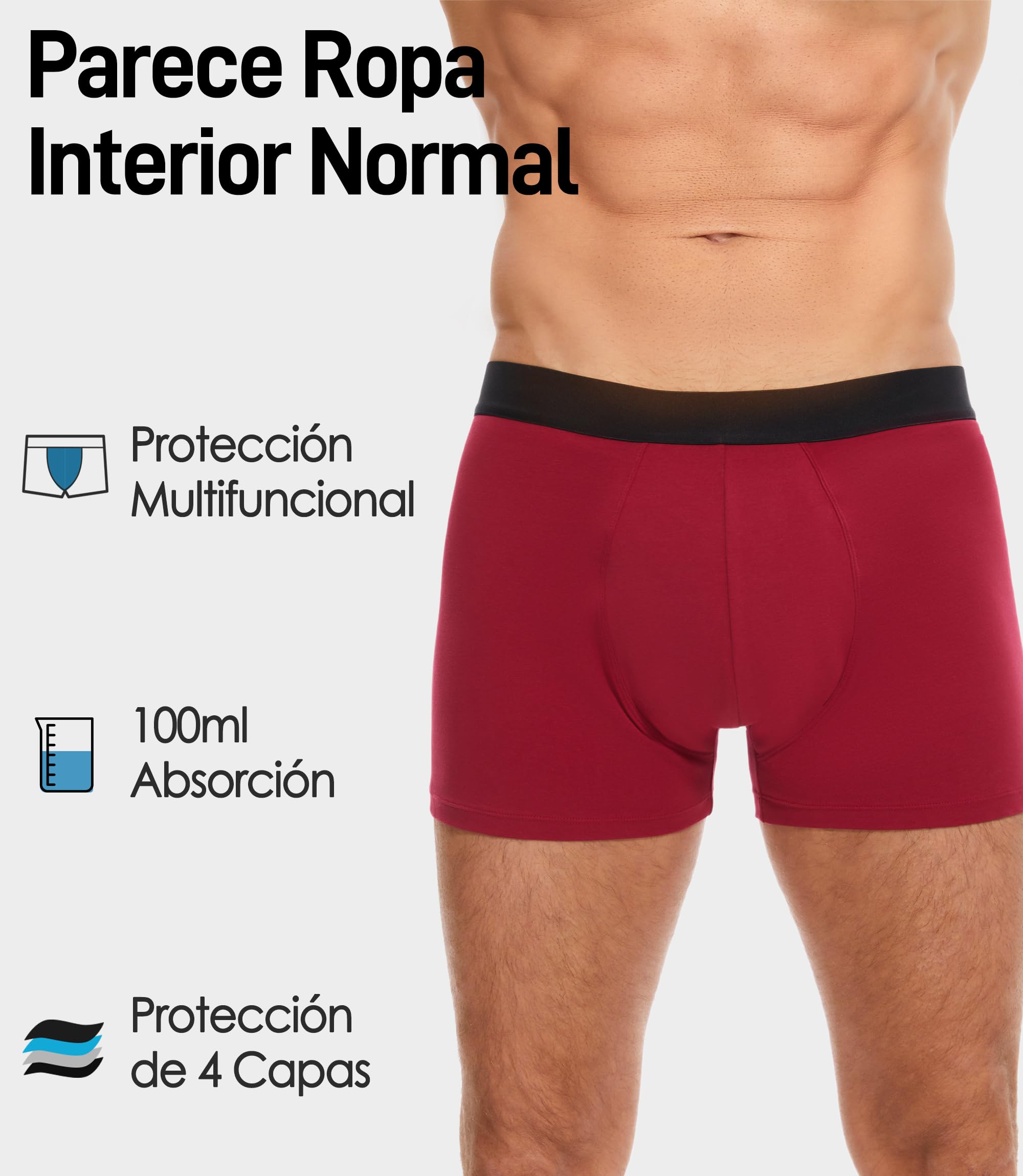 FORVEVO Calzoncillos Incontinencia Hombre,Algodon Boxer Calzoncillos Hombre Lavables con Almohadillas Protectoras Absorbentes de 100ml,a Prueba Fugas,Control Olores Reutilizables(Negro&Azul&Rojo,XL)