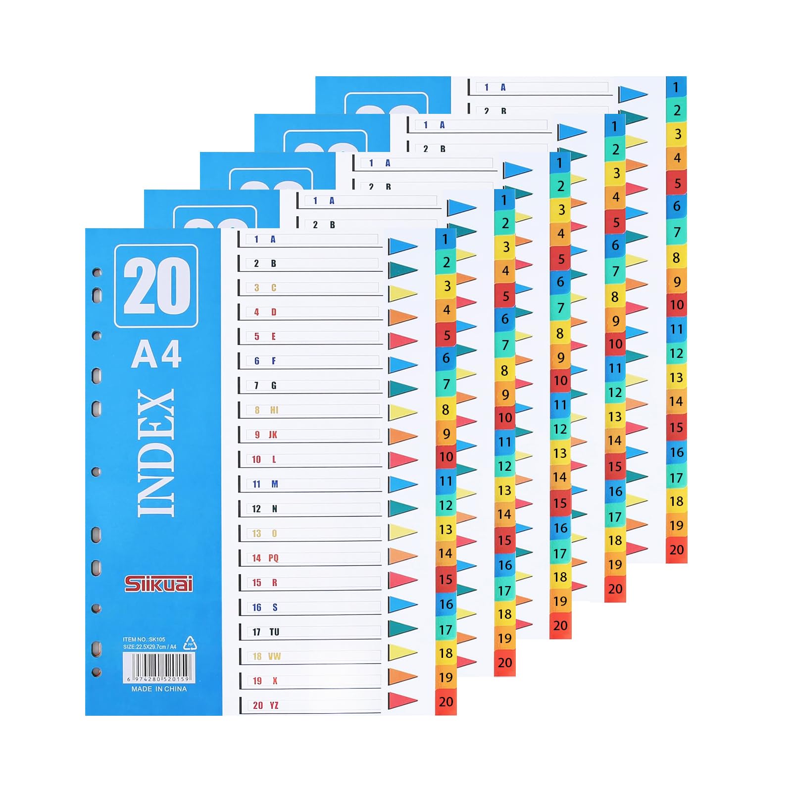 XHDA 1-20 Part Dividers A4, 5 Pack Multi-Colour Plastic A4 Index Folder Subject Dividers
