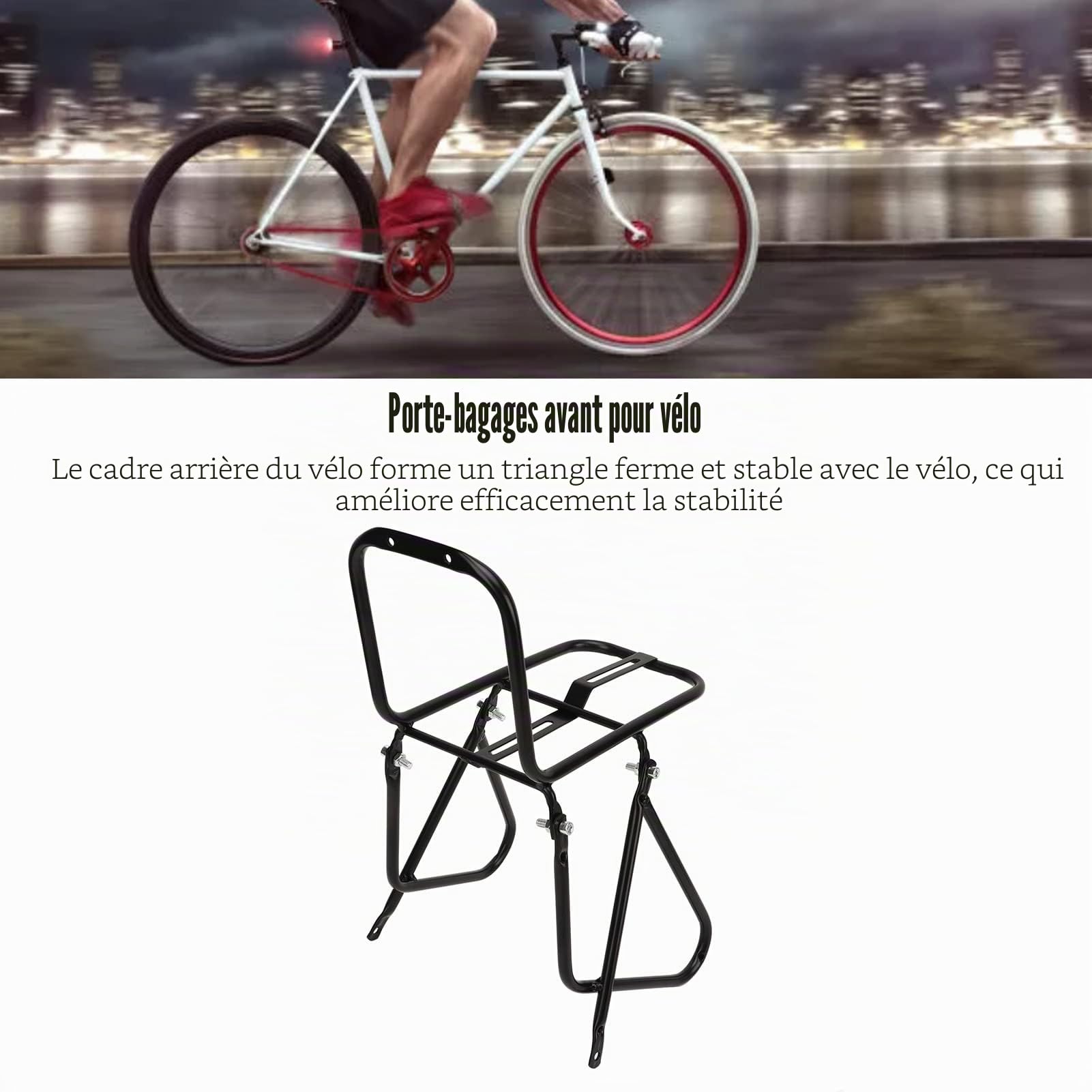 Keenso Porte-Bagages Avant pour Vélo en Acier Rugueux Porte-Bagages de Vélo de Tourisme Plus pour VTT