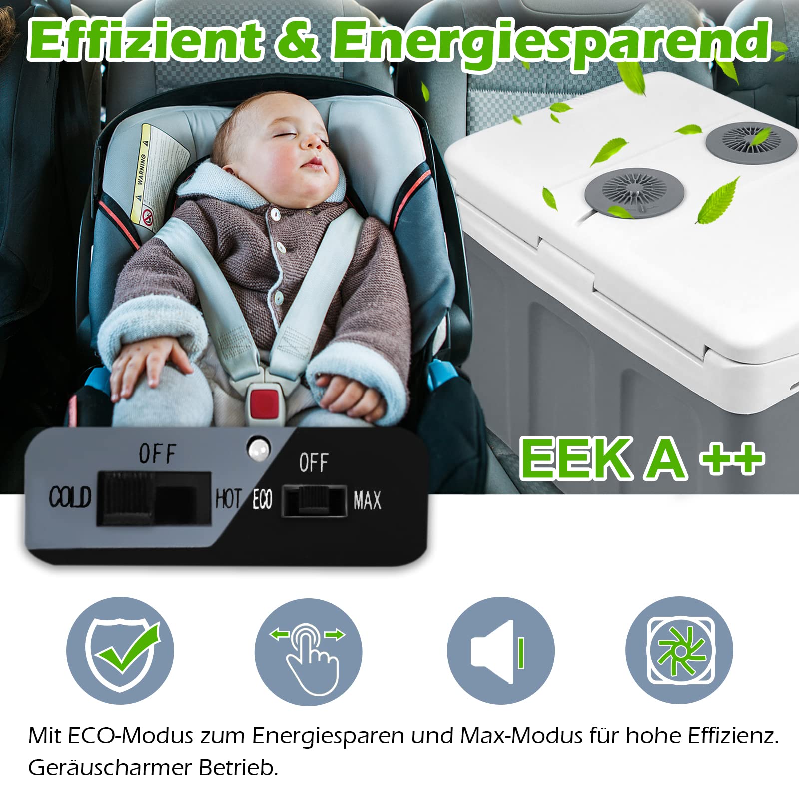 UISEBRT 48 Liter Kühlbox mit Rollen Tragbare Mini-Kühlschrank 12V 220V Thermo-Elektrisch Kühl- und Warmhaltefunktion ECO-Modus für Auto Boot Camping Grau