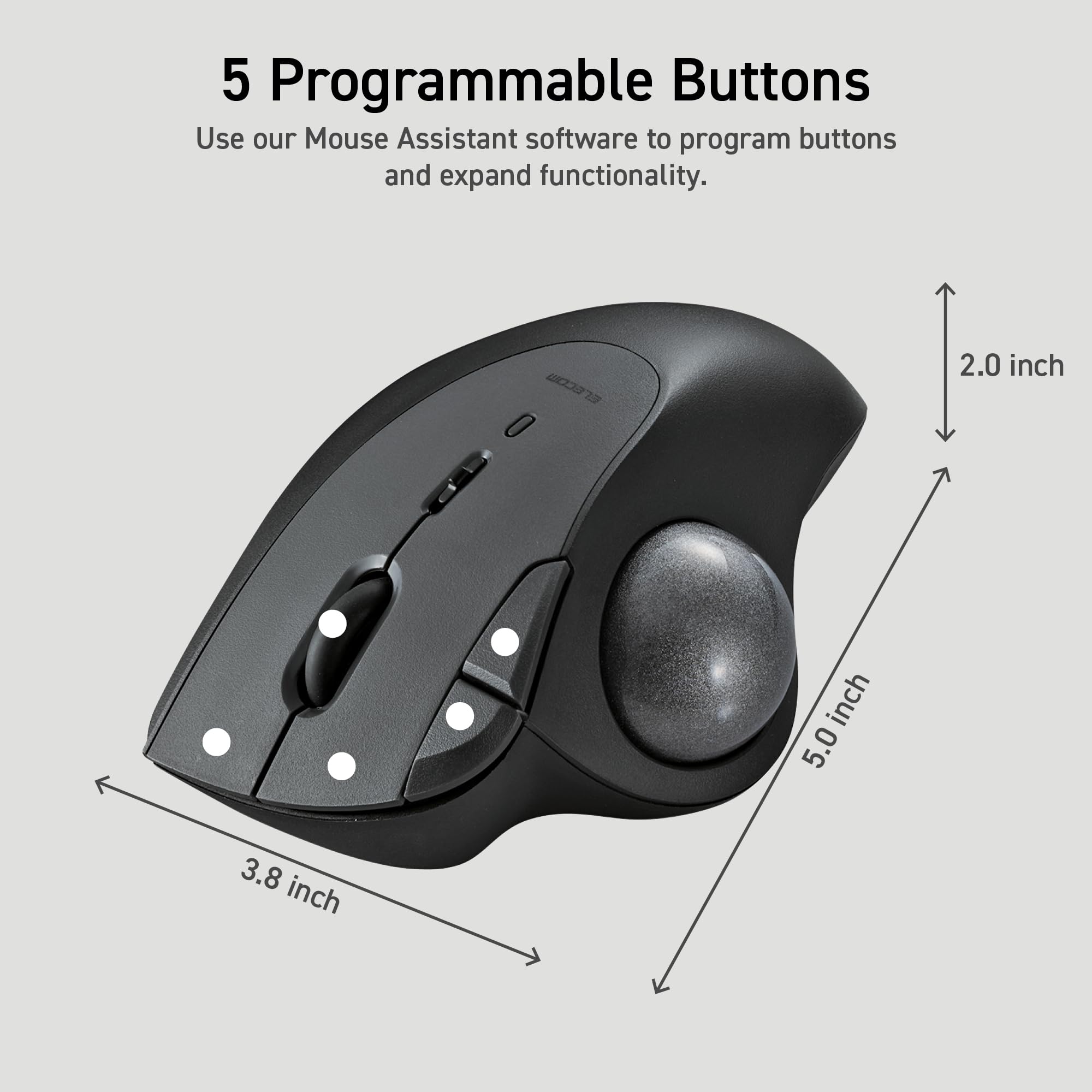 Elecom ist - Ratón Trackball inalámbrico, Bluetooth, diseño ergonómico, rodamiento de Bolas, PC/portátil, Windows 11/MacOS, iPadOS/Android, Negro M-IT11BRBK