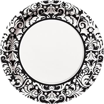 Black Damask Dinner Plates, 8ct