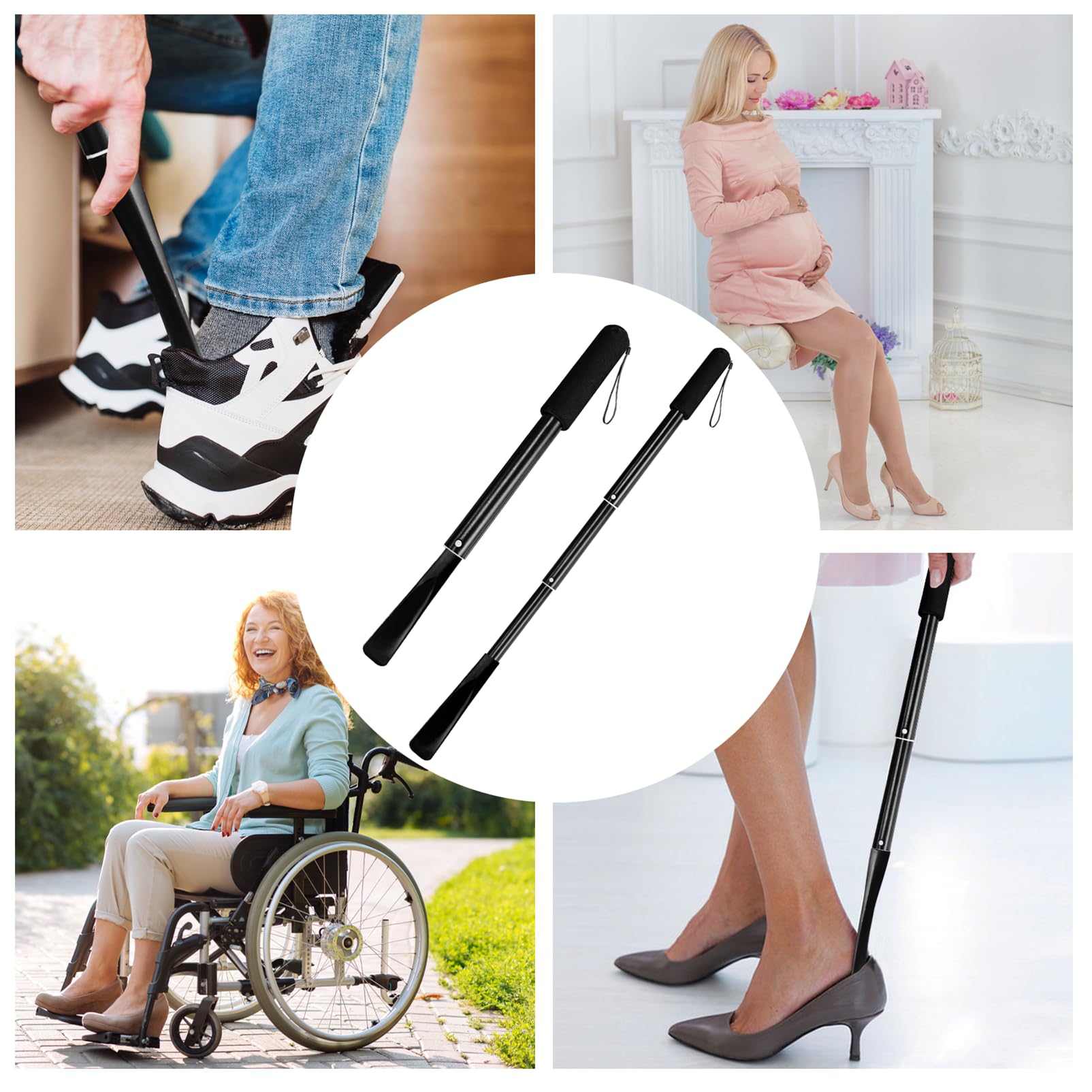 Yeelan Calzascarpe Lungo, Telescopico 34-85 cm, Calzascarpe Lungo Plastica, Shoe Horn Con Sacchetto di Velluto e 3 Panni di Pulizia, Calzante Per Scarpe Lungo Per Anziani Uomini Donne Bambini, Nero
