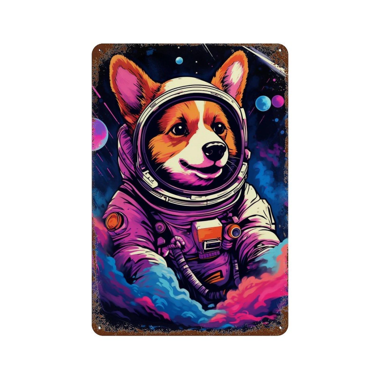 Corgi Astronaut in Space -20 Decorative Tin Sign 11.8"x7.9", Vintage Wall Decor for Garage, Pub Or Kitchen