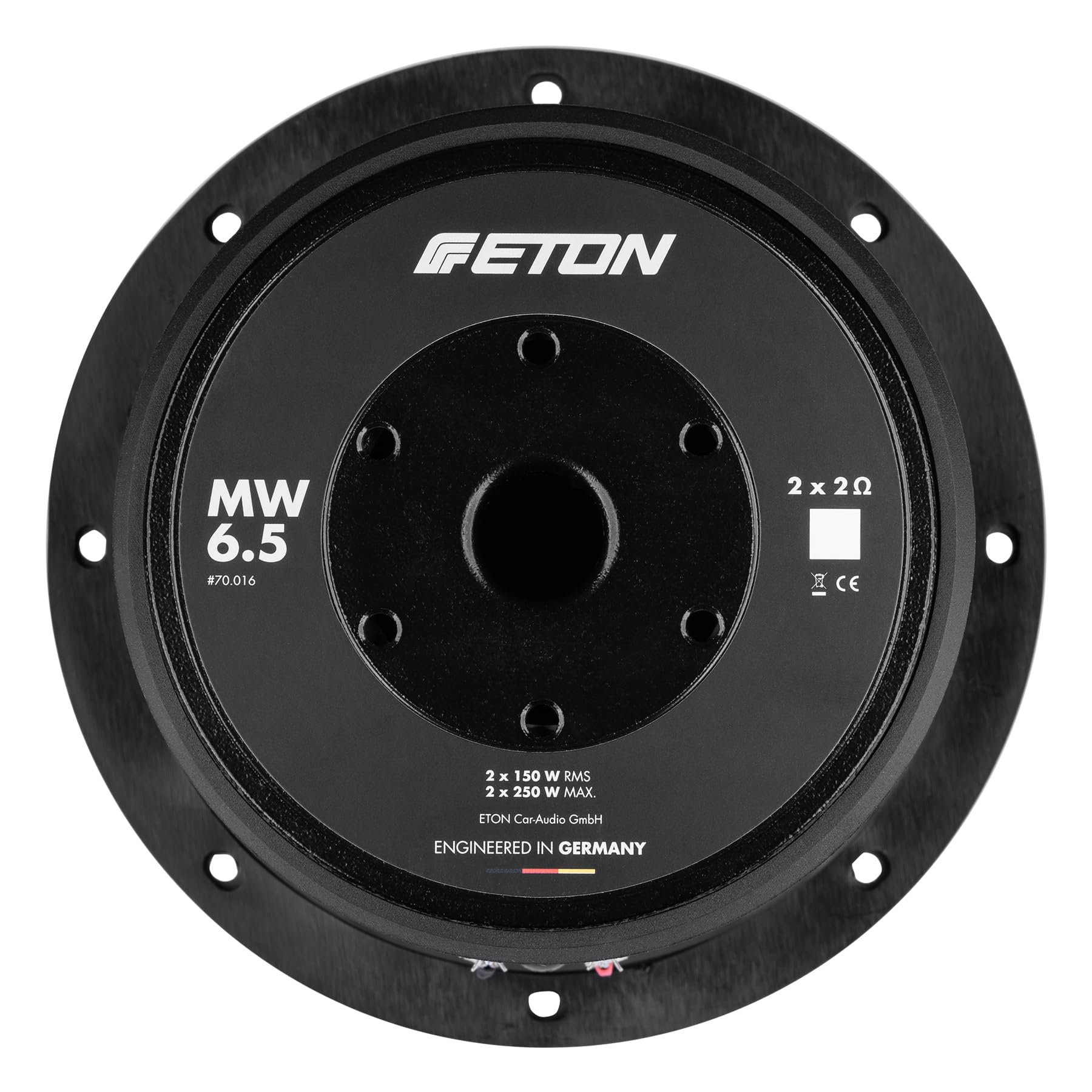 Eton MW 6.5 - Potente subwoofer de 16,5 cm (6,5 pulgadas), graves de carrera larga para coche, altavoz de graves con imán de ferrita, 2 bobinas de voz dobles de 2 ohmios, 2 x 250 W, 1 unidad.