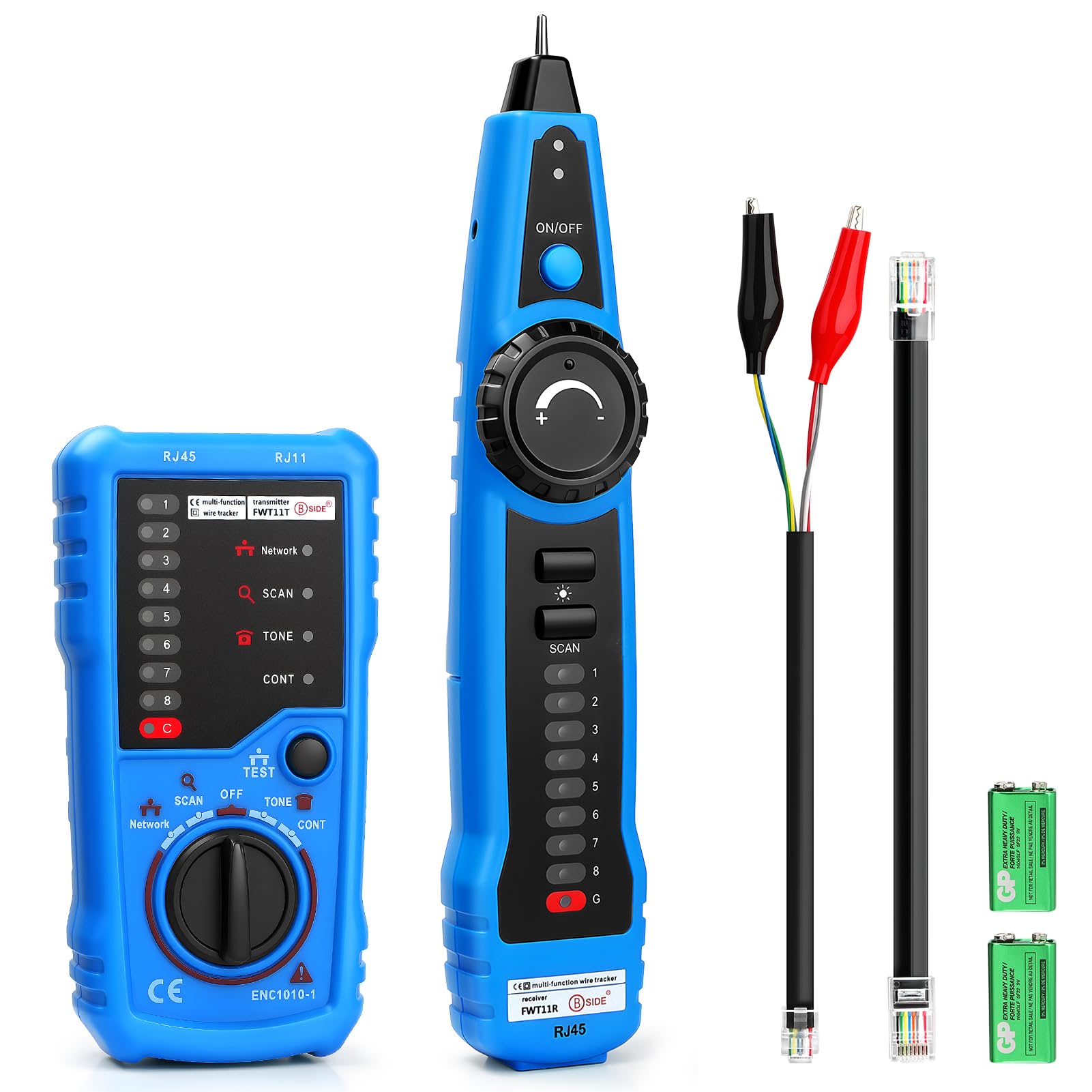Network Cable Tracker Wire Tester,Network Cable Tester Kit with Battery RJ45/RJ11 Wire Tracking Network Tester Cable Toner Telephone Line Finder for Cable Tracing, Line Testing, Continuity Check
