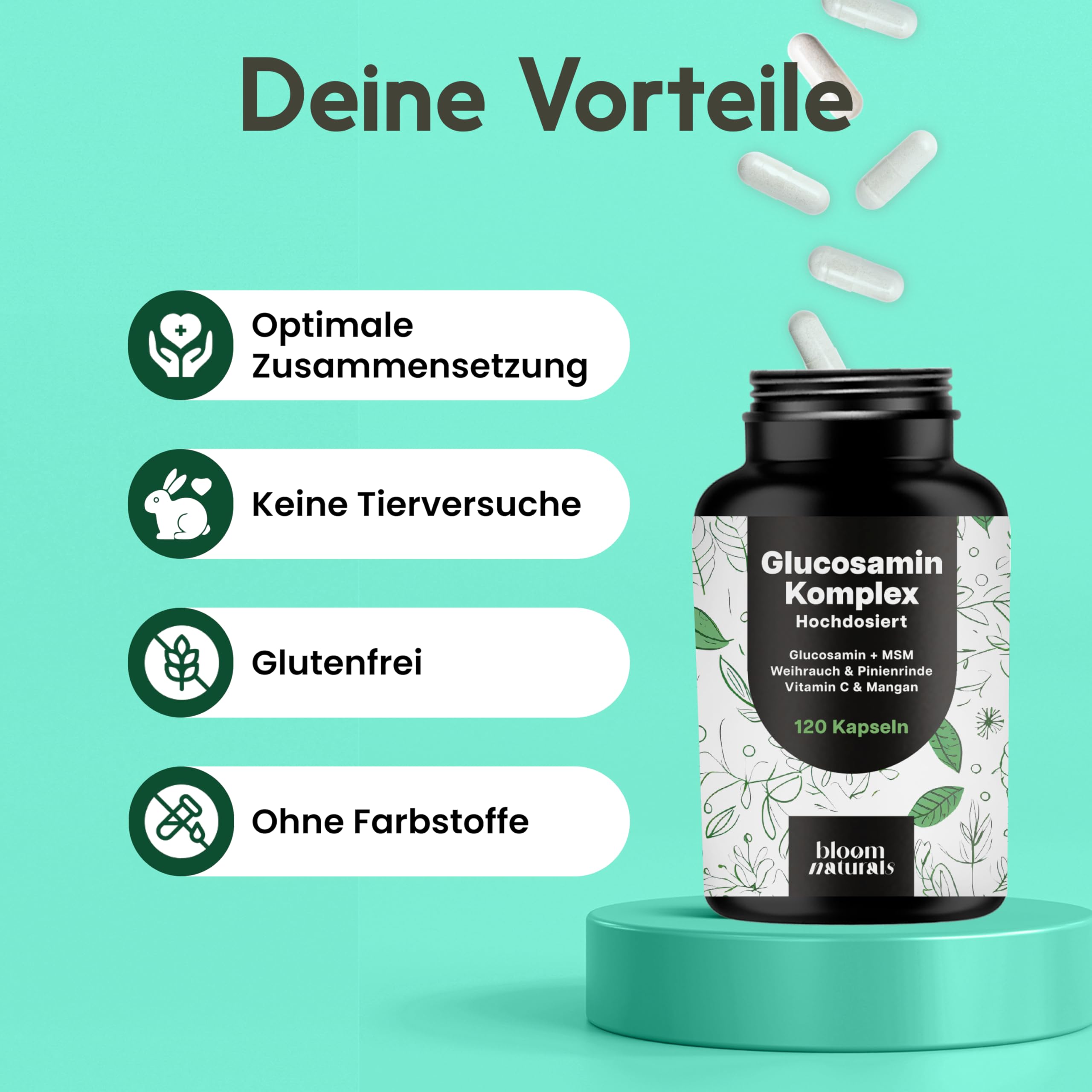 Glucosamin Kapseln Komplex Hochdosiert - 120 Kapseln - Mit MSM, Weihrauch, Pinienrinde, Vitamin C & Mangan - Produziert in Deutschland - Glukosamin Komplex - Verpackung kann variieren