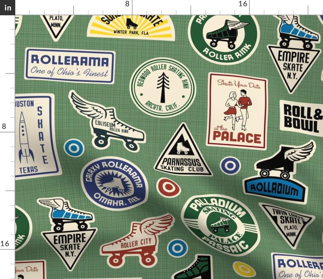 Spoonflower Fabric - All Skate Vintage Roller Rink Retro Mid Century Sport Skating Printed on Petal Signature Cotton Fabric by The Yard - Sewing Quilting Apparel Crafts Decor
