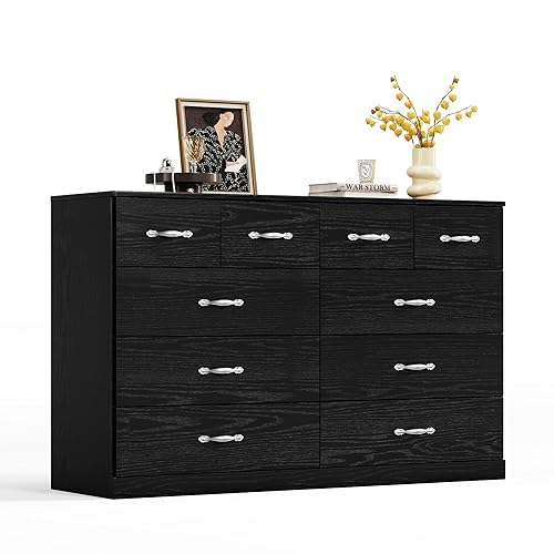 Miniatura 49 de LINSY HOME Cómoda de 8 cajones para dormitorio, cómoda de 54 pulgadas de ancho, cómoda moderna para TV con marco de madera y asas de metal, Negro
