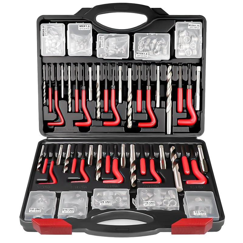 Kit de Reparo de Roscas AJulyBee com 261 Peças, Ferramentas de Refile Métricas e SAE