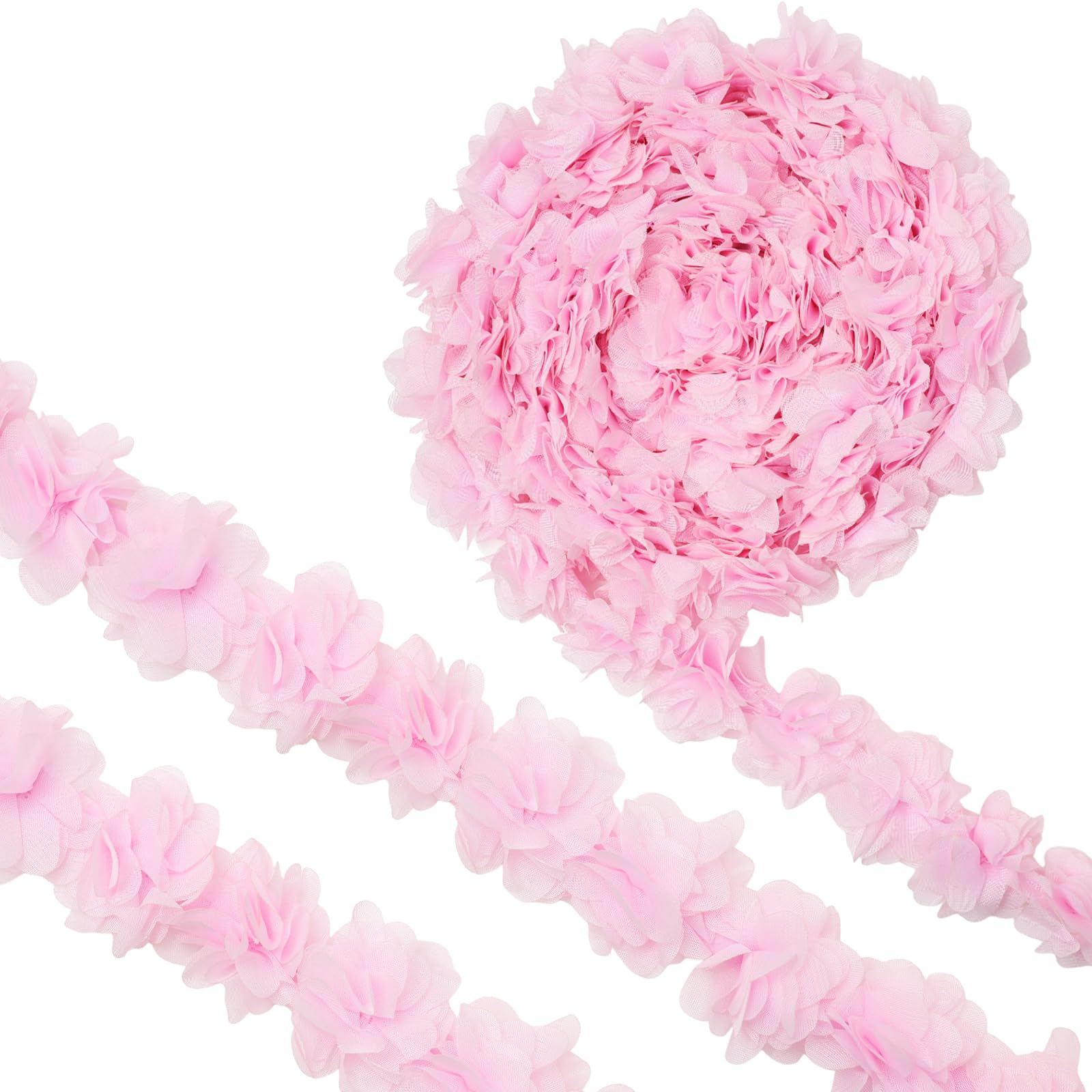 Yalulu 5 Yards 3D Chiffon Flower Lace Edge Trim Ribbon Fabric Applique Edging Trimming Fabric Craft Embroidered Applique Sewing Wedding Dress Decoration (Light Pink)