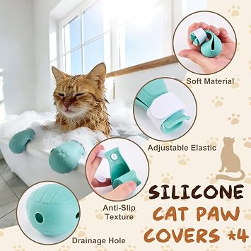 Adjustable Cat Muzzle for Grooming with 4 Paw Cover for Bathing