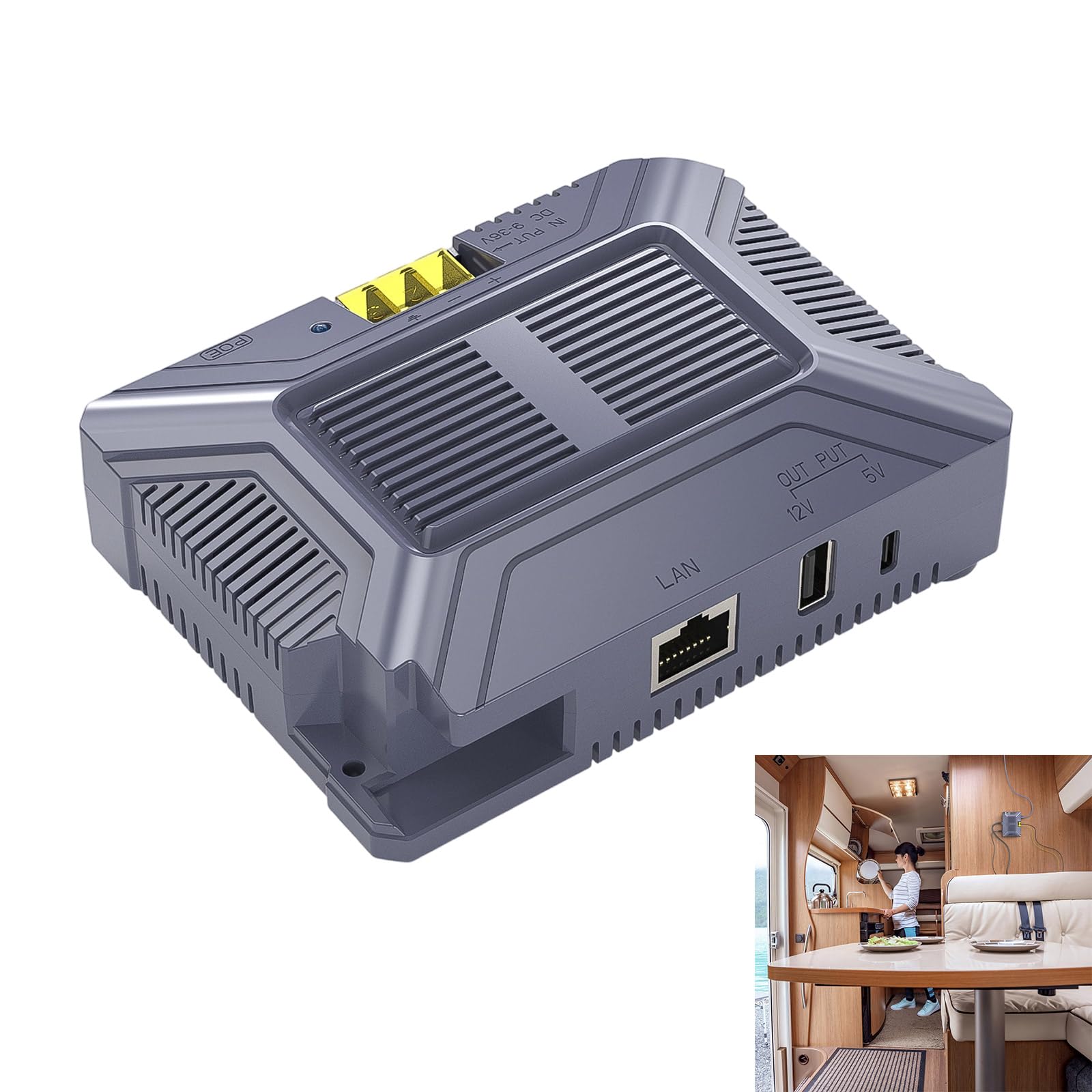 12 V-200 W industriale con connettore USB A e tipo C per dispositivi di rete, adattatore di alimentazione esterno resistente all'umidità