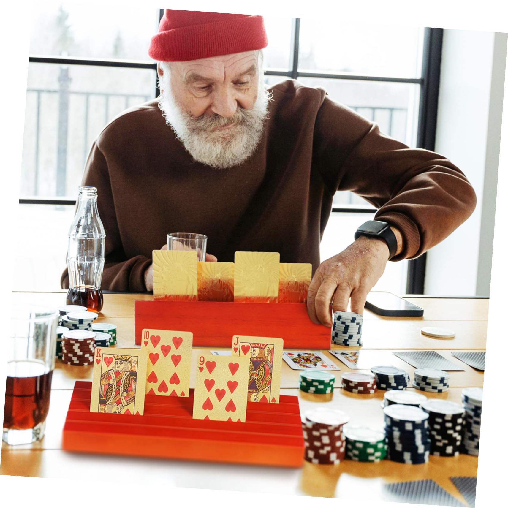 Abaodam 2 Stück Spielkartenhalter mit Holzsockel für Tischkartenständer