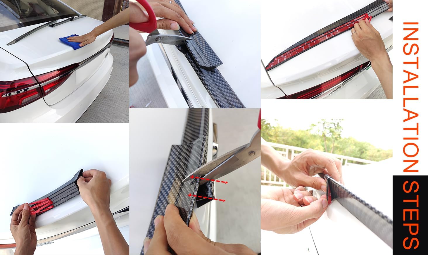 Universal Carbon Fiber Pattern Spoiler for Sedan, Coupe, Hatchback | 3-Section Adjustable & Cuttable | No-Drill Installation with 3M Tape | 40-55 Inches
