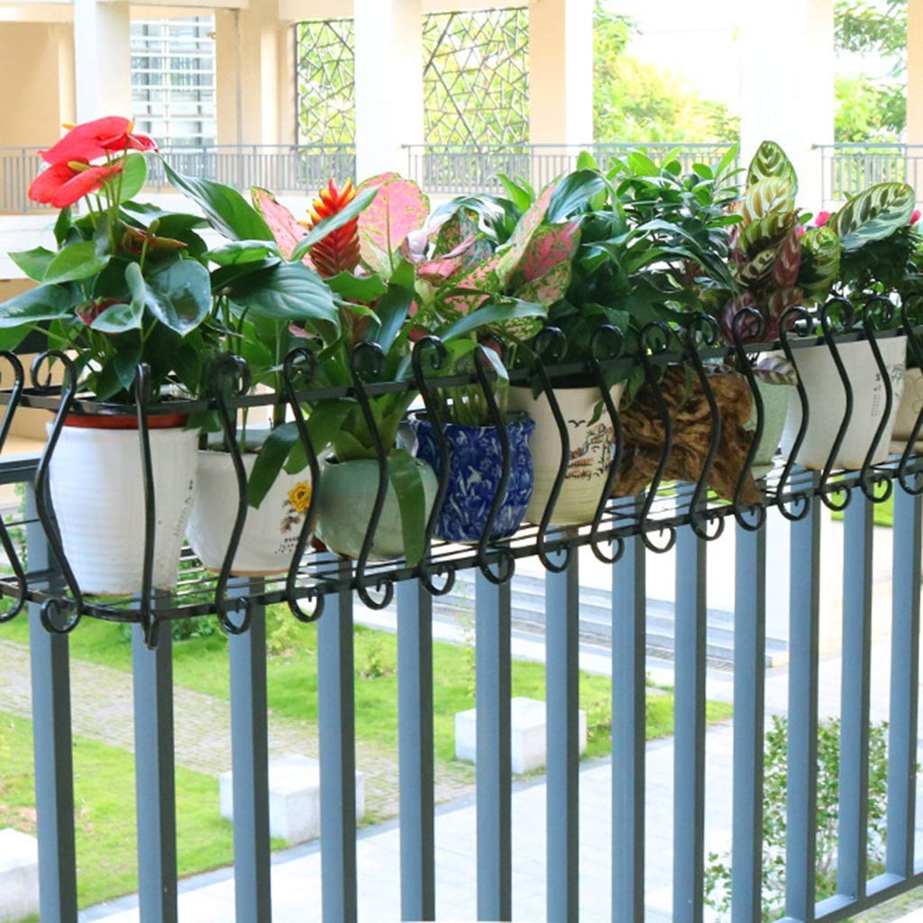 Stojak na kwiaty Stojak na kwiaty z kutego żelaza, balkon wiszący wiszący stojak na doniczki, kreatywny metalowy stojak na rośliny, czarny europejski koronkowy szeroki stojak na doniczki (ko