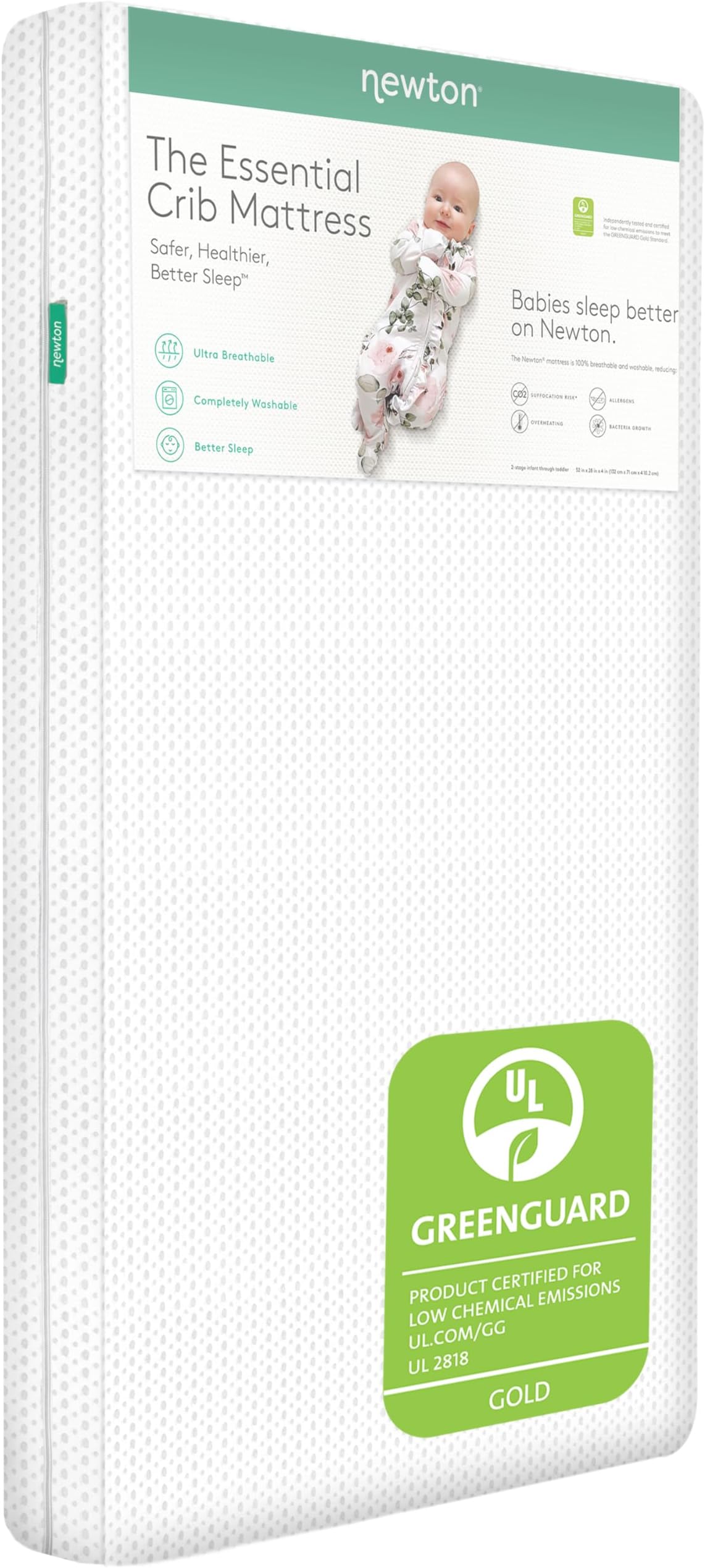 Newton Baby Essential Crib Mattress – Breathable, Washable Infant & Toddler Mattress with Firm Support, All-Stages, Infant to Toddler, GREENGUARD Gold Certified - White