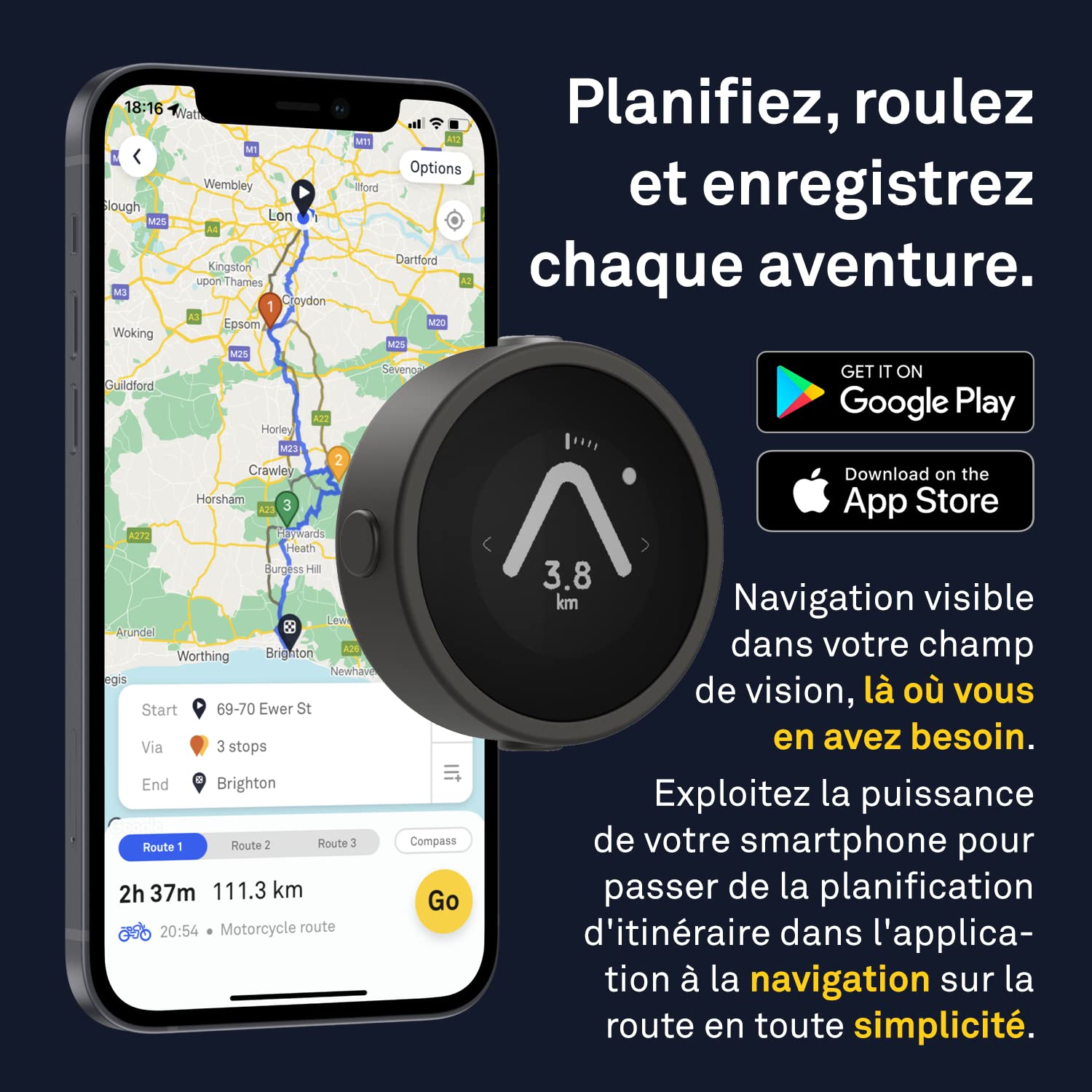 Beeline Moto Gunmetal - GPS Moto/Scooter - résistant aux intempéries - Charge Rapide - 30 Heures d'utilisation