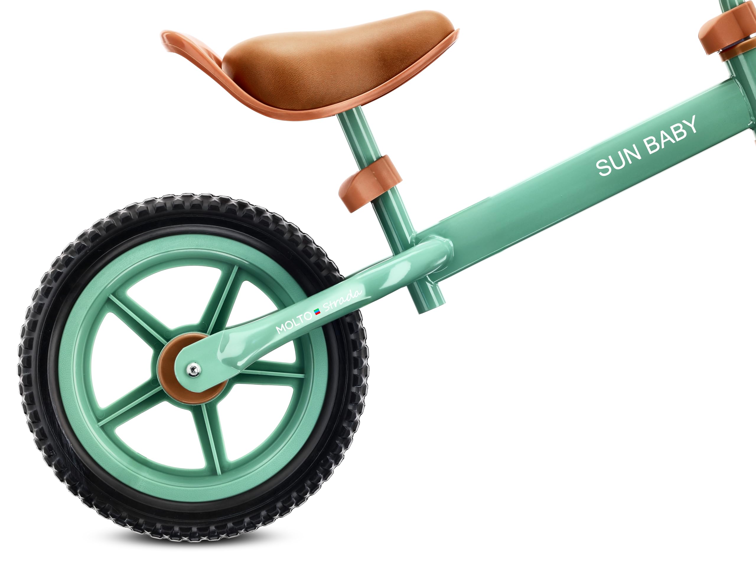 sun baby Bicicletta Senza Pedali per Bambini 2 Anni Molto Strada, max. 30 kg, – Balance Bike con pneumatici in schiuma, sella e manubrio regolabili, telaio in acciaio