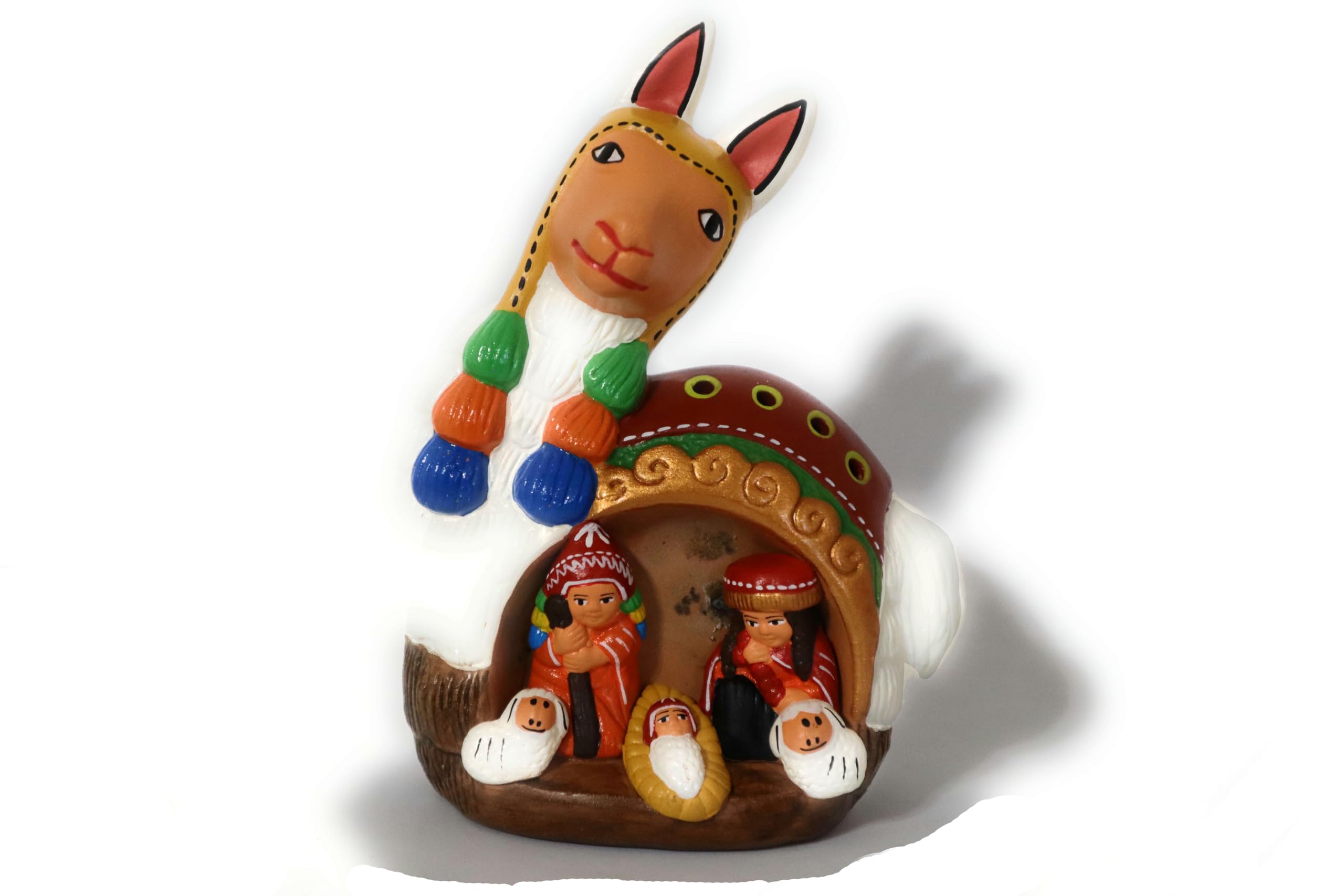 Nativity Christmas Decor Ceramic Peruvian Handmade Pottery Folk Art Nacimiento Nativity Inside a Llama Scene Andean Style 6