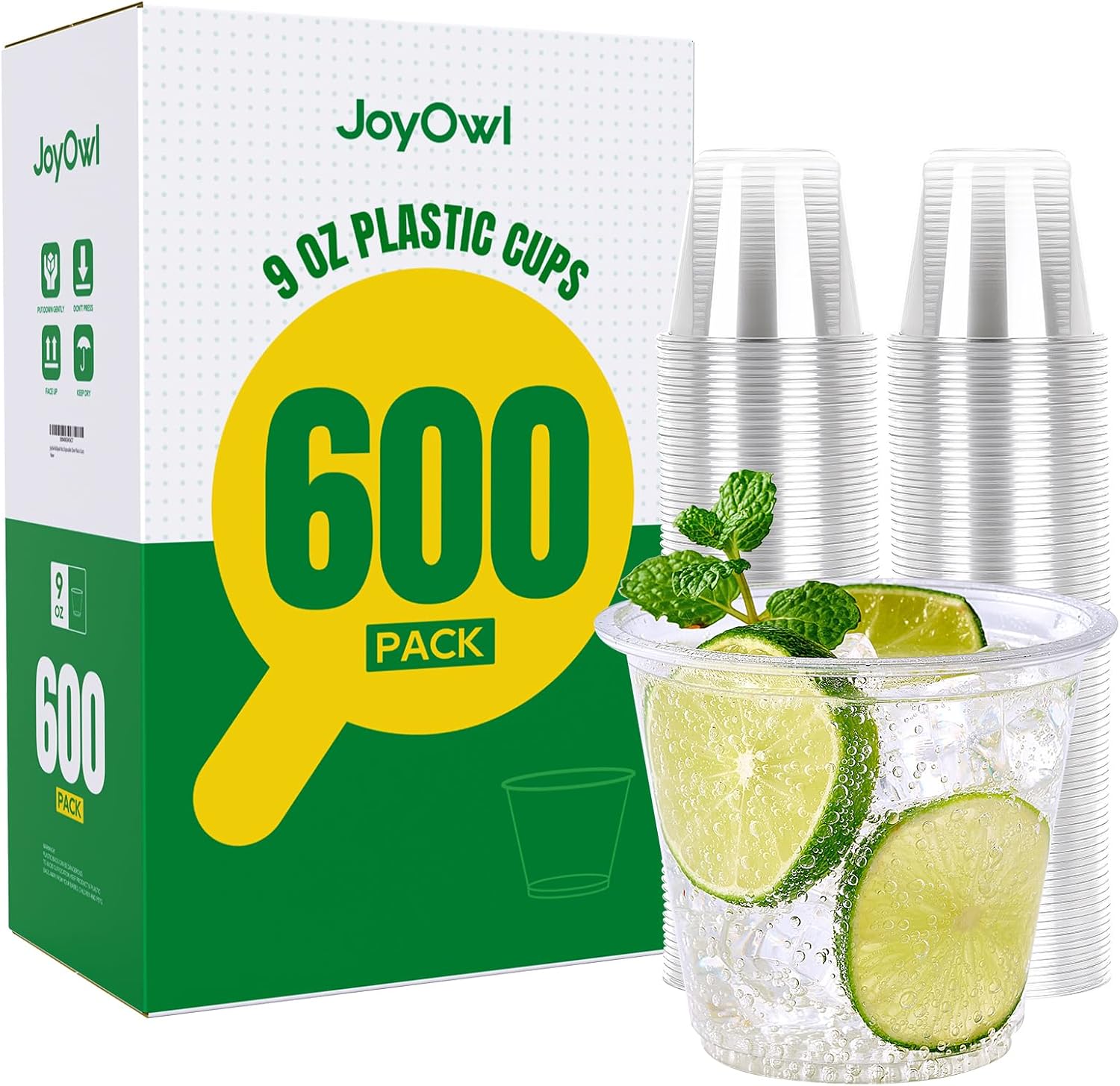 600 Pack 9 OZ Clear Plastic Cups, Disposable Crystal Punch Cup, PET Plastic Party Cups for Iced Beverages, Juice and Cold Drinks 600pack-9oz