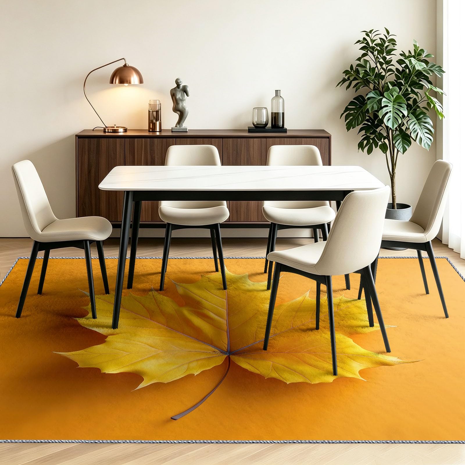 Nowoczesny minimalizm dywan do salonu, 80 x 150 cm, botaniczne liście klonu, można prać w pralce, dywan z krótkim włosiem, trwały, flanelowy, miękki, antypoślizgowy, do sypialni, jadalni, domowego