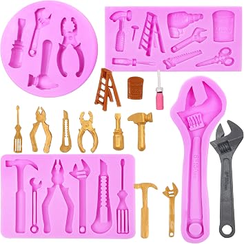 Construction Tools Silicone Molds, Hand Tools Chocolate Molds | Wrench Chocolate Molds, Ladder Screwdriver Scissor Fondant Baking Molds for Cake Decoration Cupcake Topper Candy Clay Resin
