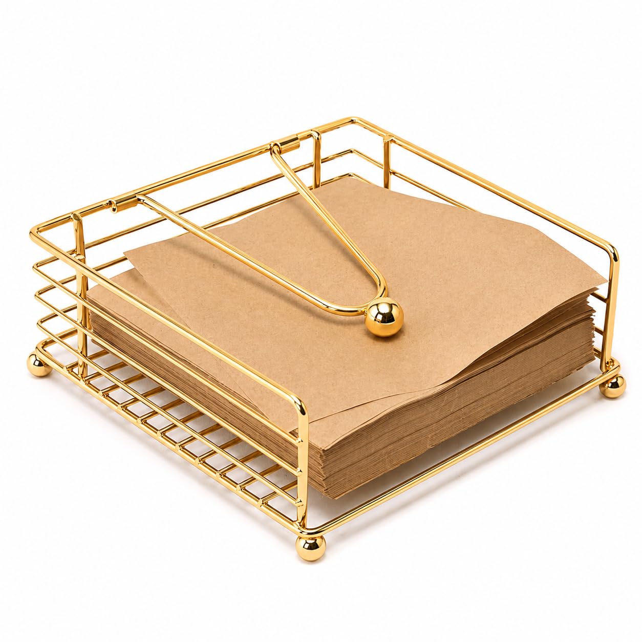 Napkin Holder for Dining Table - Square Shaped with Weighted Arm - Modern Tissue Paper Holder for Kitchen, Restaurant, Farmhouse, Gold - Diwali Decoration - Hotel Tableware (Gold)-image-29