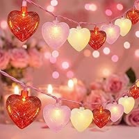 Vista 13 de Luces de corazón rojo de San Valentín de 8.5 pies con 10 luces brillantes en forma de corazón, decoraciones del día de San Valentín, luces
