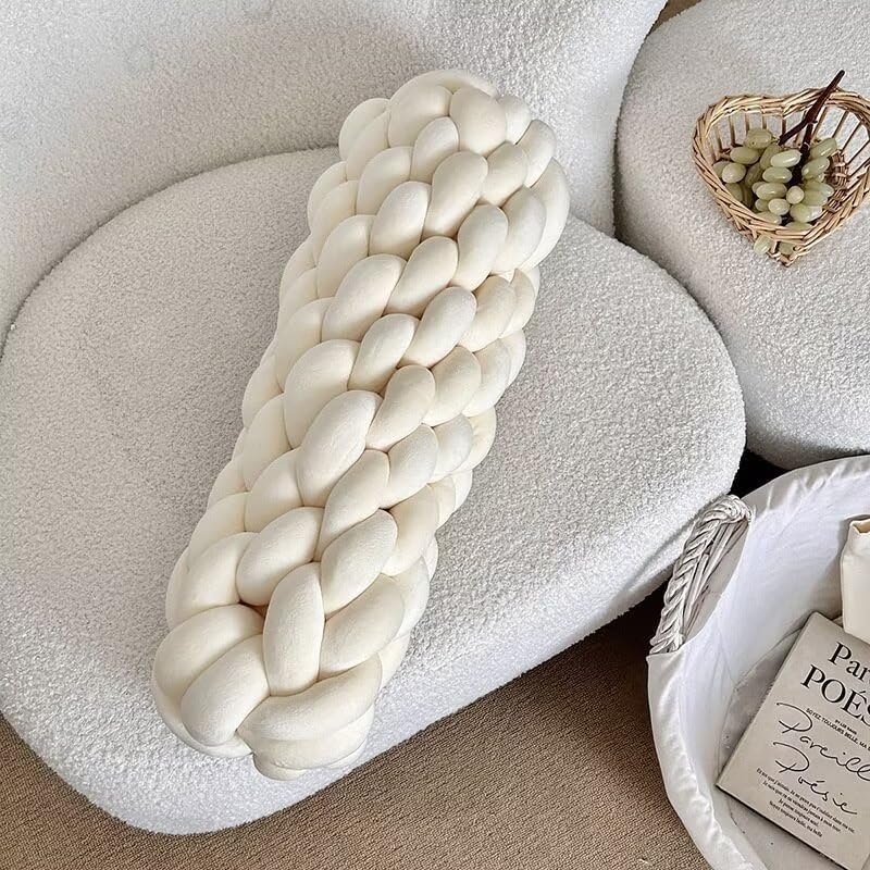 Long Knot Throw Pillow 19.7" x 6.7" Home Decoration，Grey Long Knot Shaped Pillow for Office Chair Sofa Back Cushion Plush Household Chair