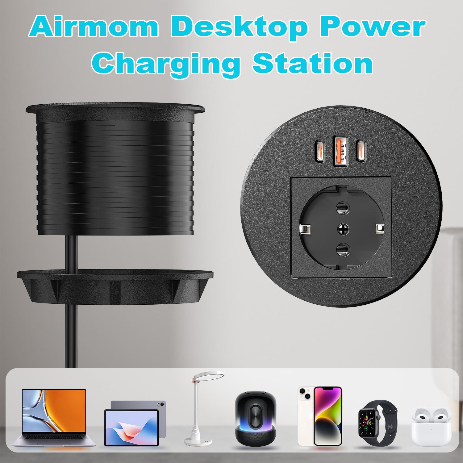 Inbouw Tafelstopcontact in het zwart met USB-A, C Quickcharge en draadloze Qi snellader | bol