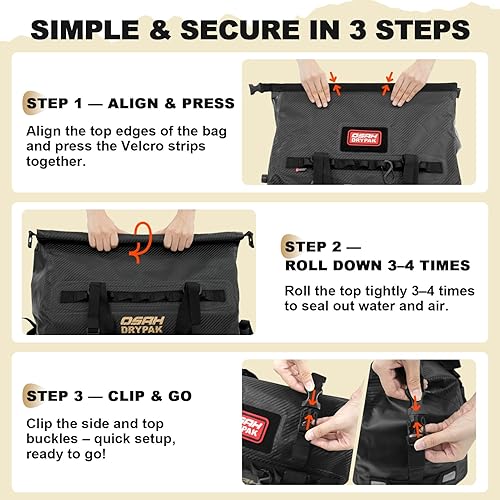 Miniatura 5 de Bolsa de lona impermeable 25L40L60L  Bolsa trasera de motocicleta resistente, bolsa seca enrollable para viajes, camping, canotaje, kayak, aventura