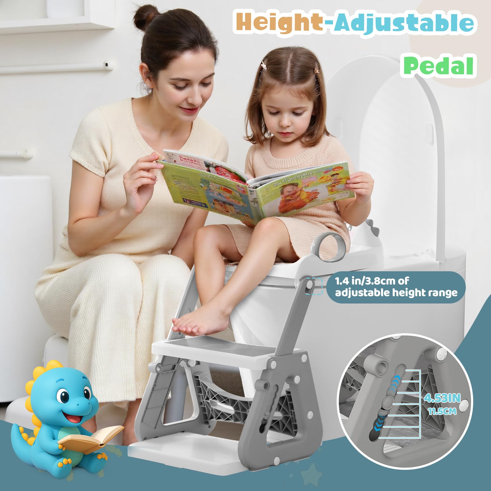 Riduttore Wc Bambini con Scaletta, 2 In 1 Scaletta Wc Per Water Bambini con Struttura a Triangolo, Paraspruzzi Estesi Regolabile e Pieghevole Sgabello Antiscivolo, Adattatore per Bambino e Cuscino