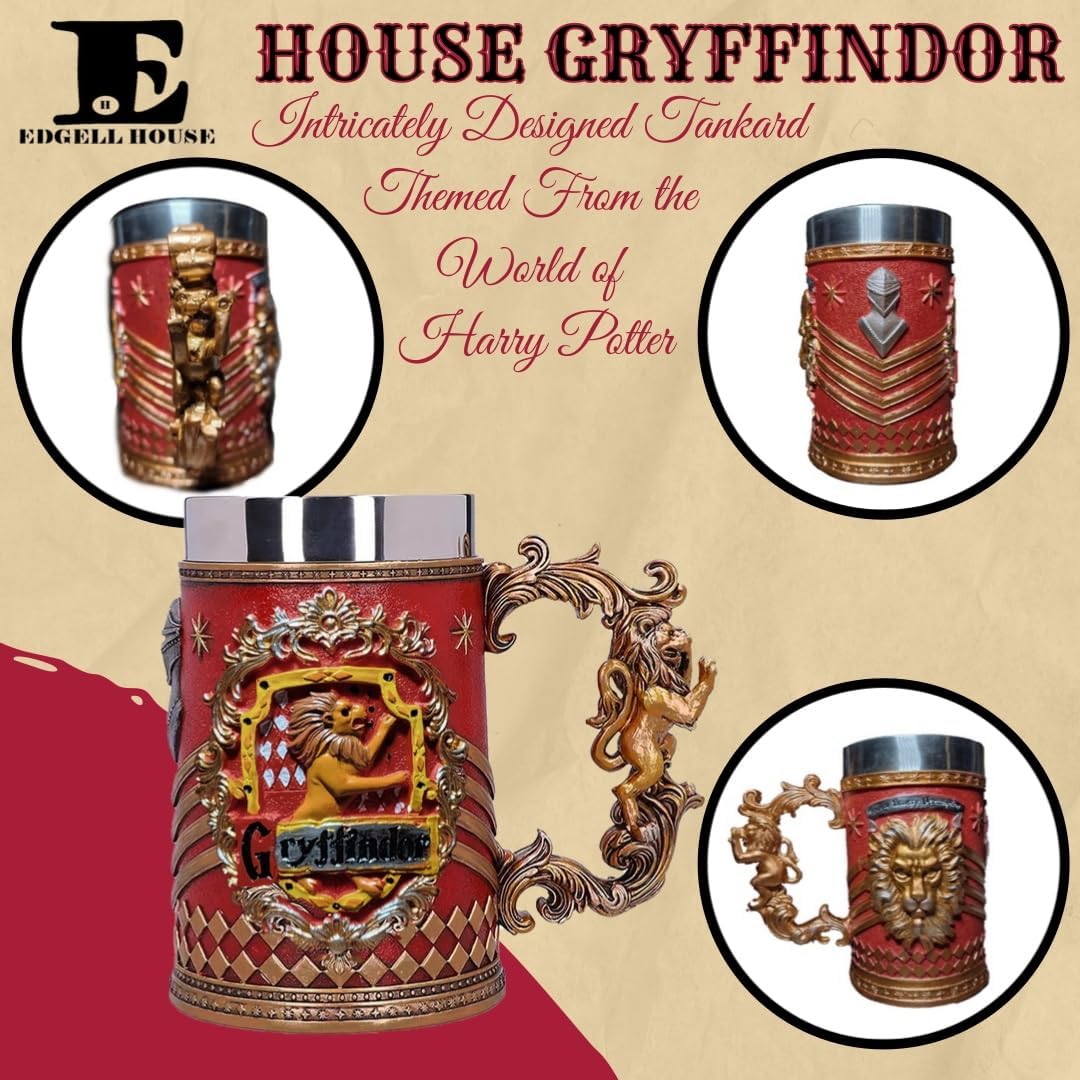 Butterbeer Bundle Includes – 1 HP Gryffindor Decorative Goblet – Wizard School House Coaster Set of 4 – 1 Ultimate Butterbeer Recipe
