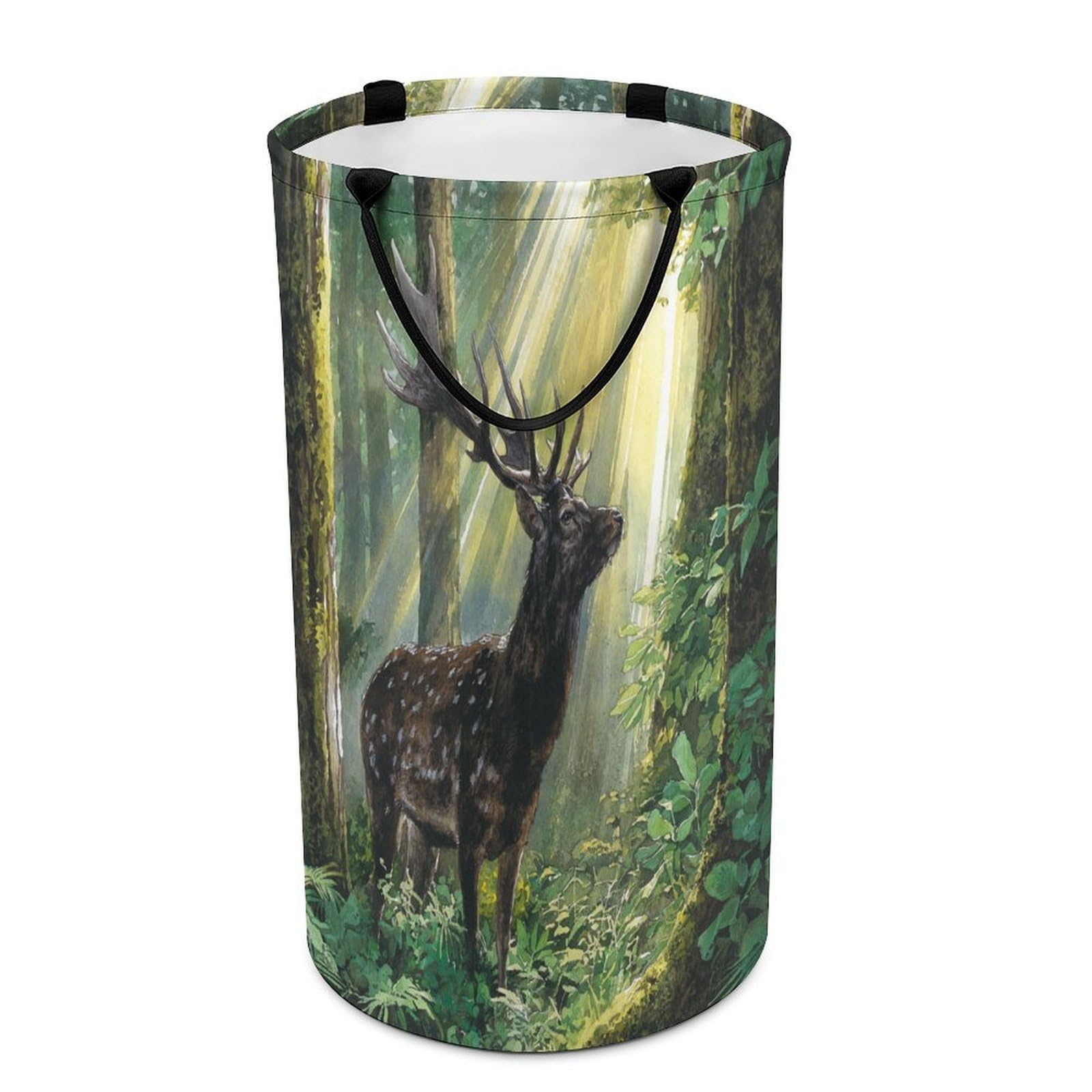 LUYYSKY Beautiful Realistic Animal Deer Versatile Storage Laundry Basket, Classic Abstract Natural Botanical Forest Wildlife Elk Pattern Large Capacity Bathroom Hamper With Handle